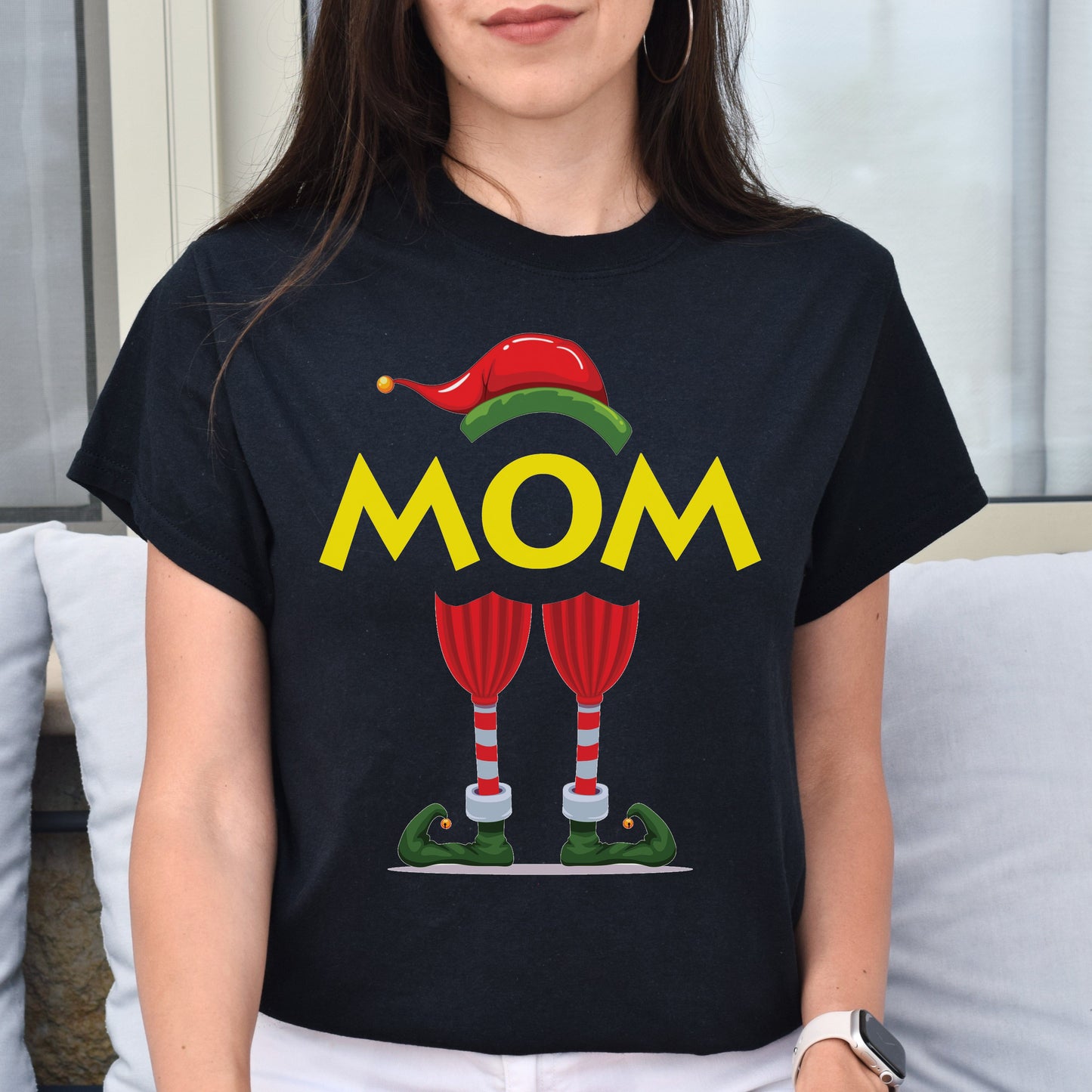 Mom elf Christmas Unisex shirt mama elf Holiday tee Black Dark Heather-Black-Family-Gift-Planet