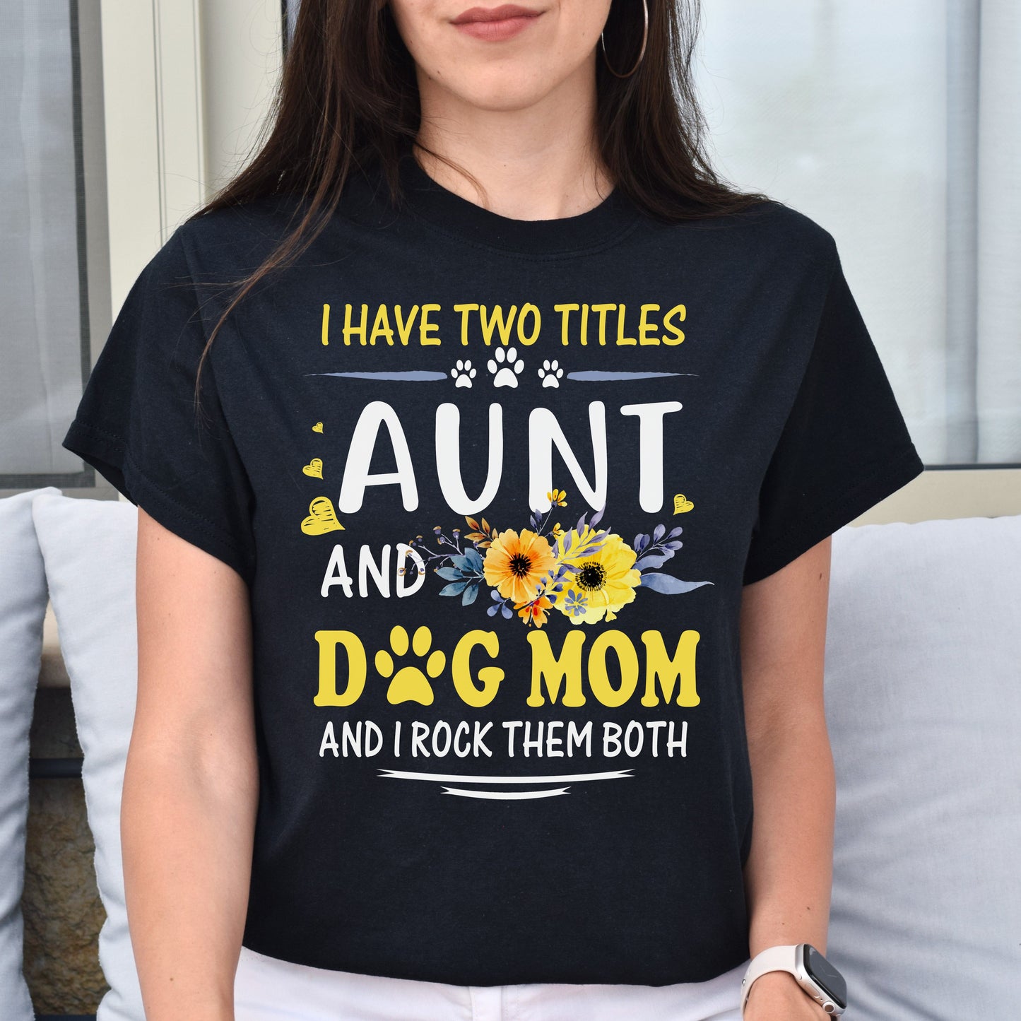Two titles Aunt and Dog Mom I rock them both Unisex T-Shirt gift black dark heather-Black-Family-Gift-Planet