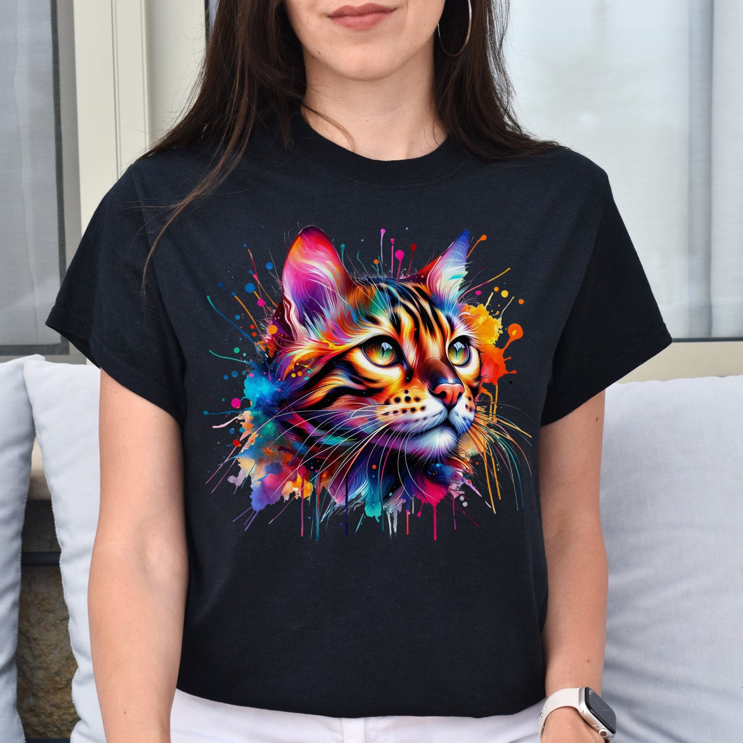 Bengal Cat mama Color Splash Unisex T-Shirt Black Navy Dark Heather-Family-Gift-Planet