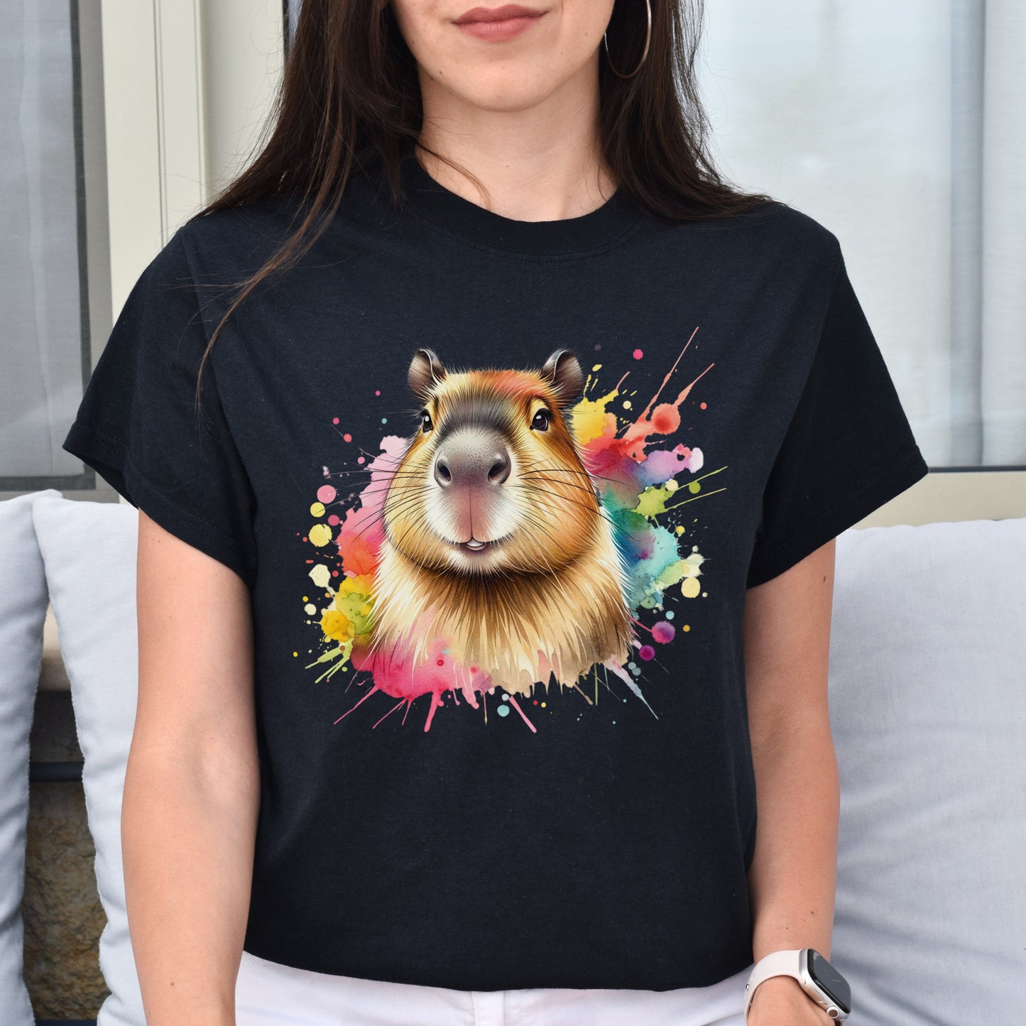 Capybara Color Splash Unisex T-Shirt Black Navy Dark Heather-Family-Gift-Planet