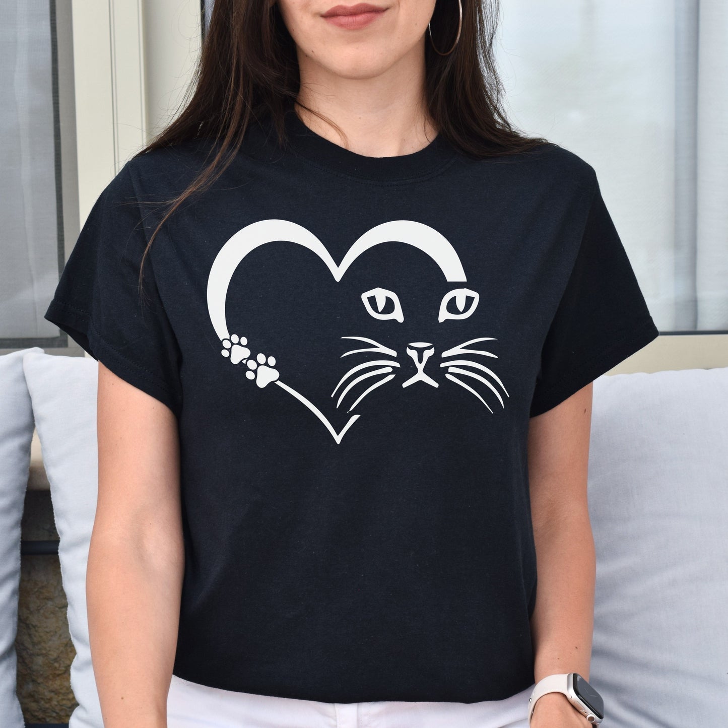 Cat Heart Unisex shirt cat love tee Black Dark Heather-Black-Family-Gift-Planet
