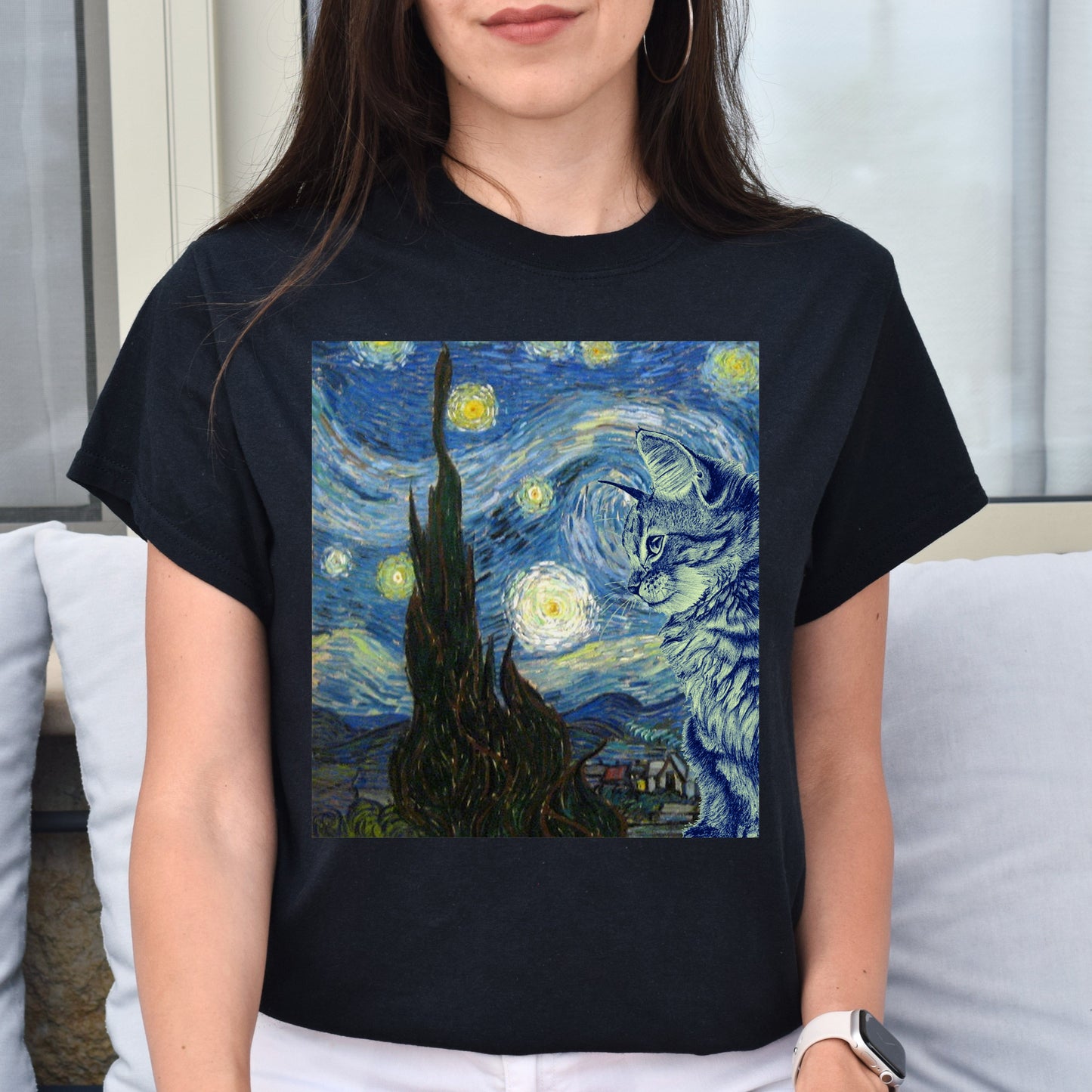 Cat on picture Unisex shirt cute cat art tee Black Dark Heather-Family-Gift-Planet