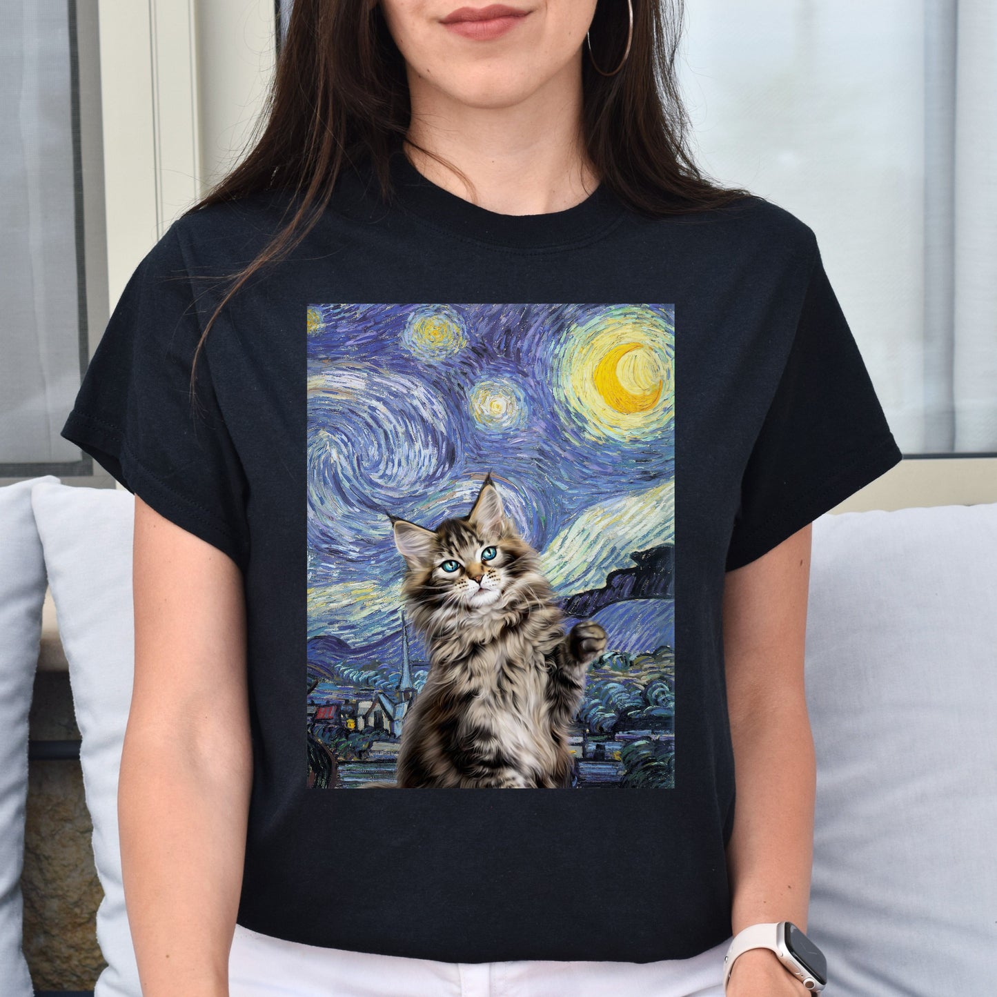 Cat Van Gogh Unisex shirt cat painting tee Black Dark Heather-Family-Gift-Planet