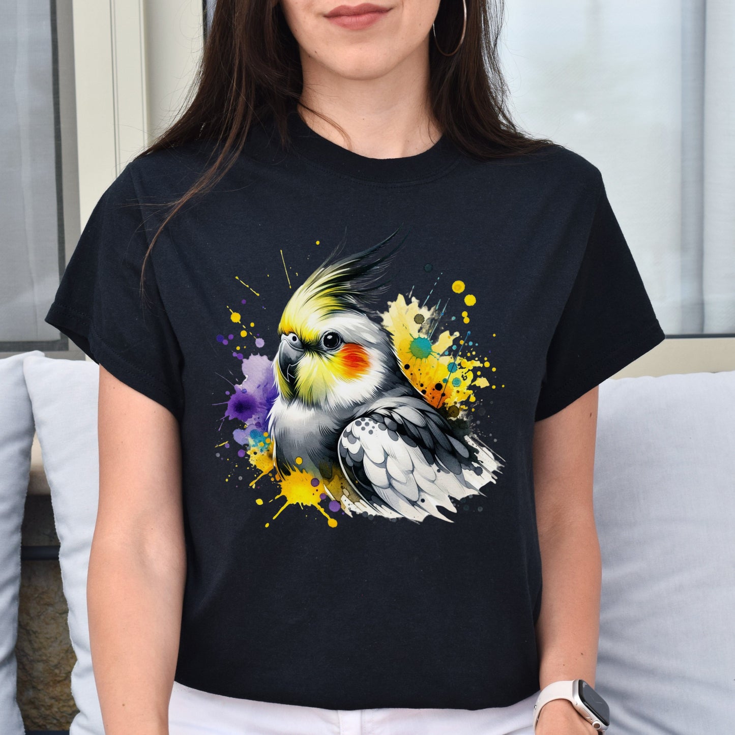 Cockatiel Mama Color Splash Unisex T-Shirt Black Navy Dark Heather-Family-Gift-Planet