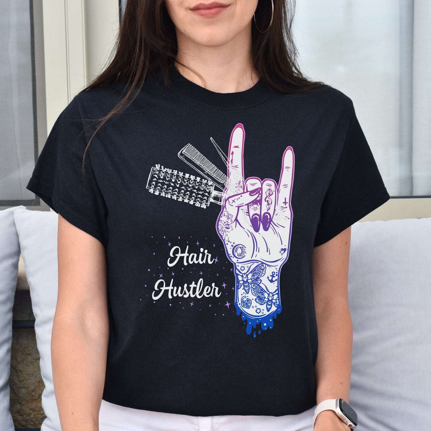 Cool hair hustler Unisex T-shirt hairdresser haircutter tee black dark heather-Family-Gift-Planet