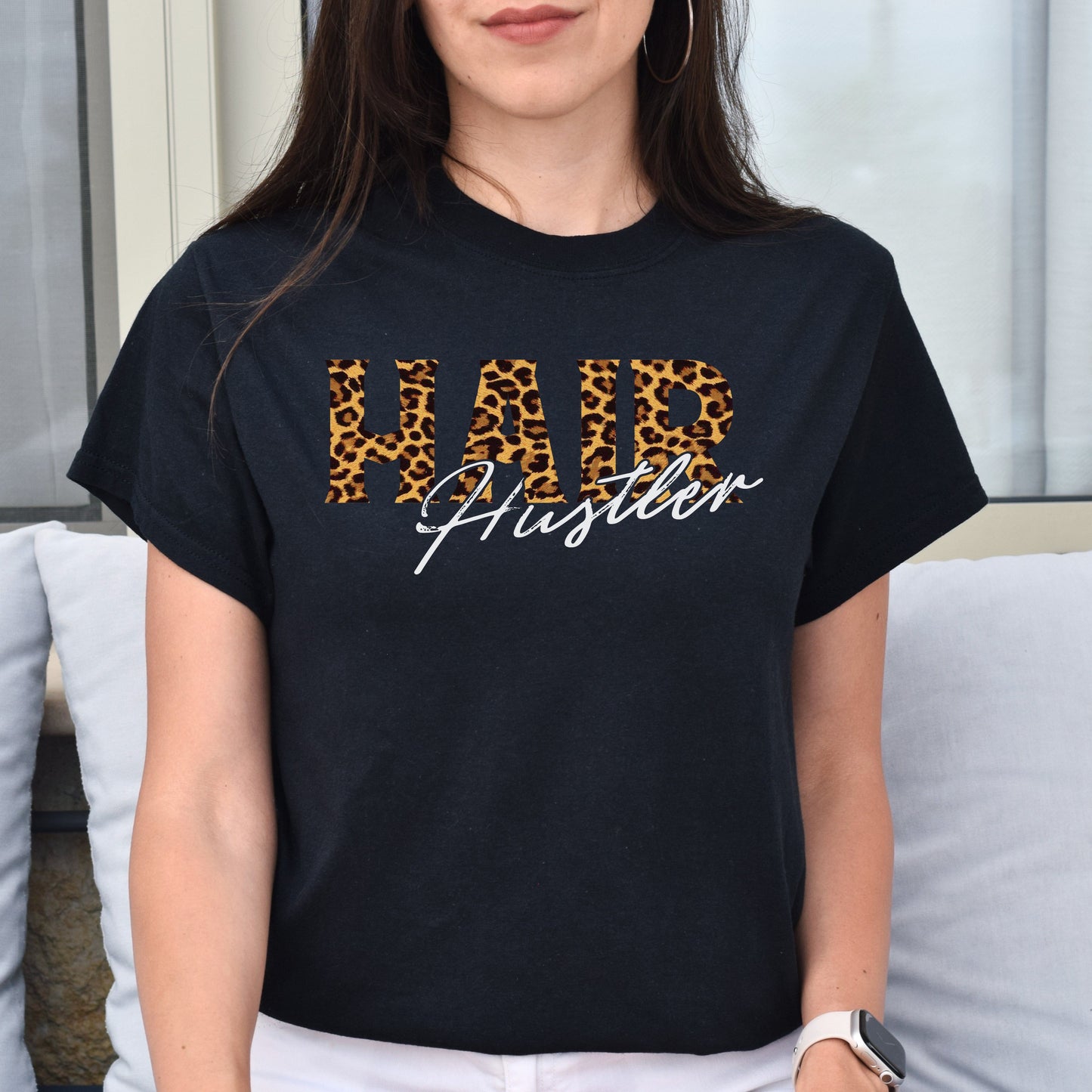 Hair hustler leopard skin Unisex T-shirt hairdresser tee black dark heather-Black-Family-Gift-Planet