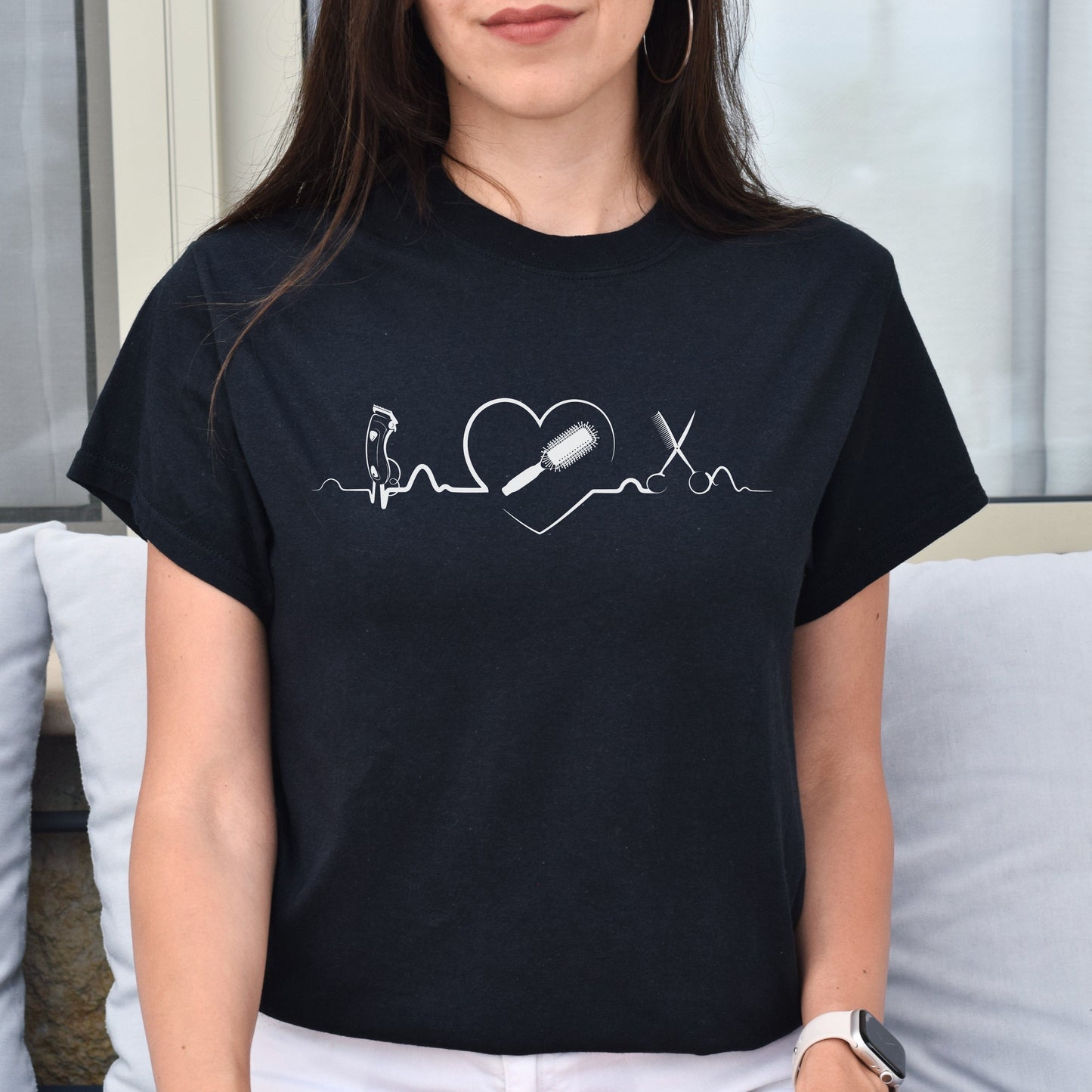 Hairdresser heart beat Unisex T-shirt haircutter tee black dark heather-Black-Family-Gift-Planet
