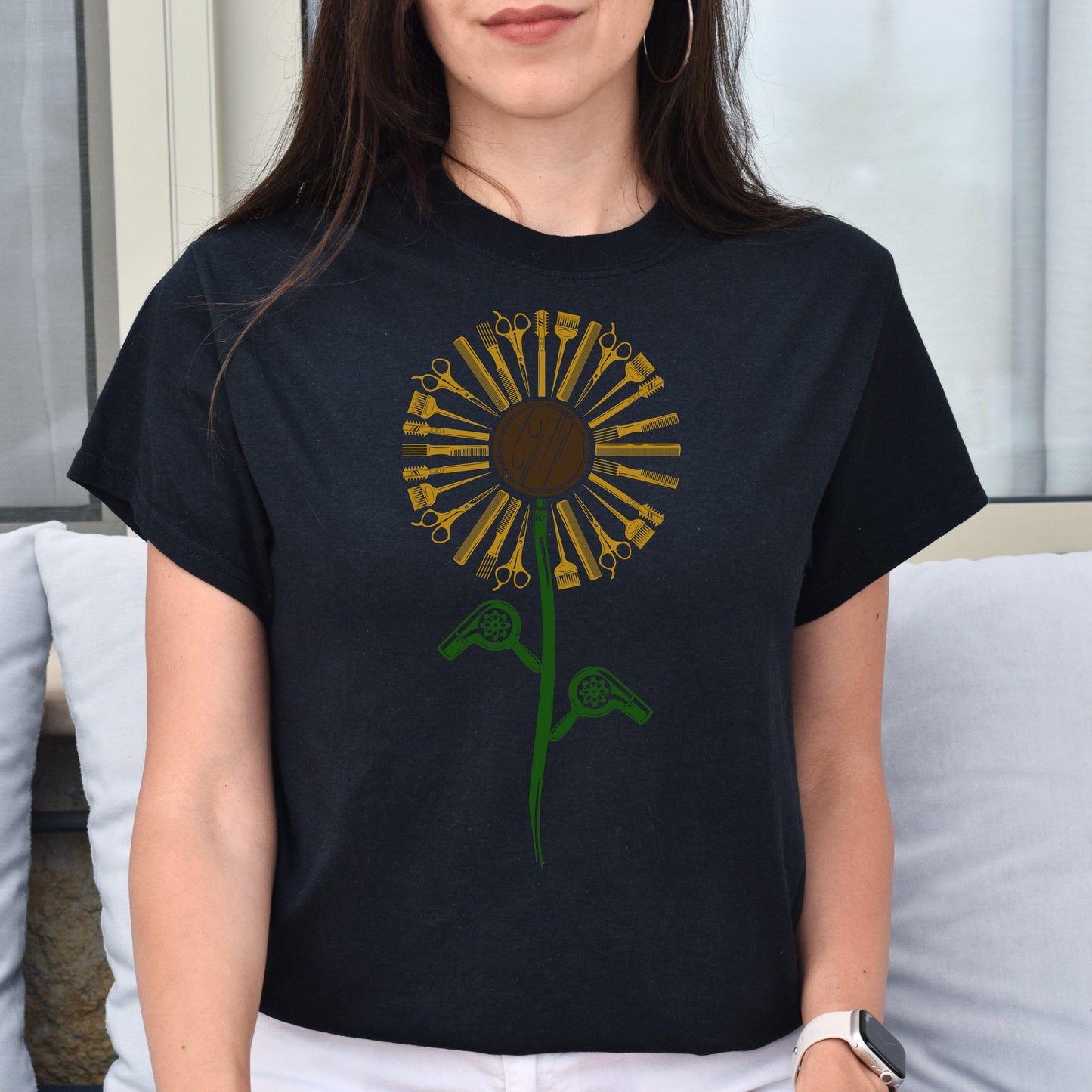 Hair stylist sunflower Unisex T-shirt hairdresser haircutter tee black dark heather-Black-Family-Gift-Planet