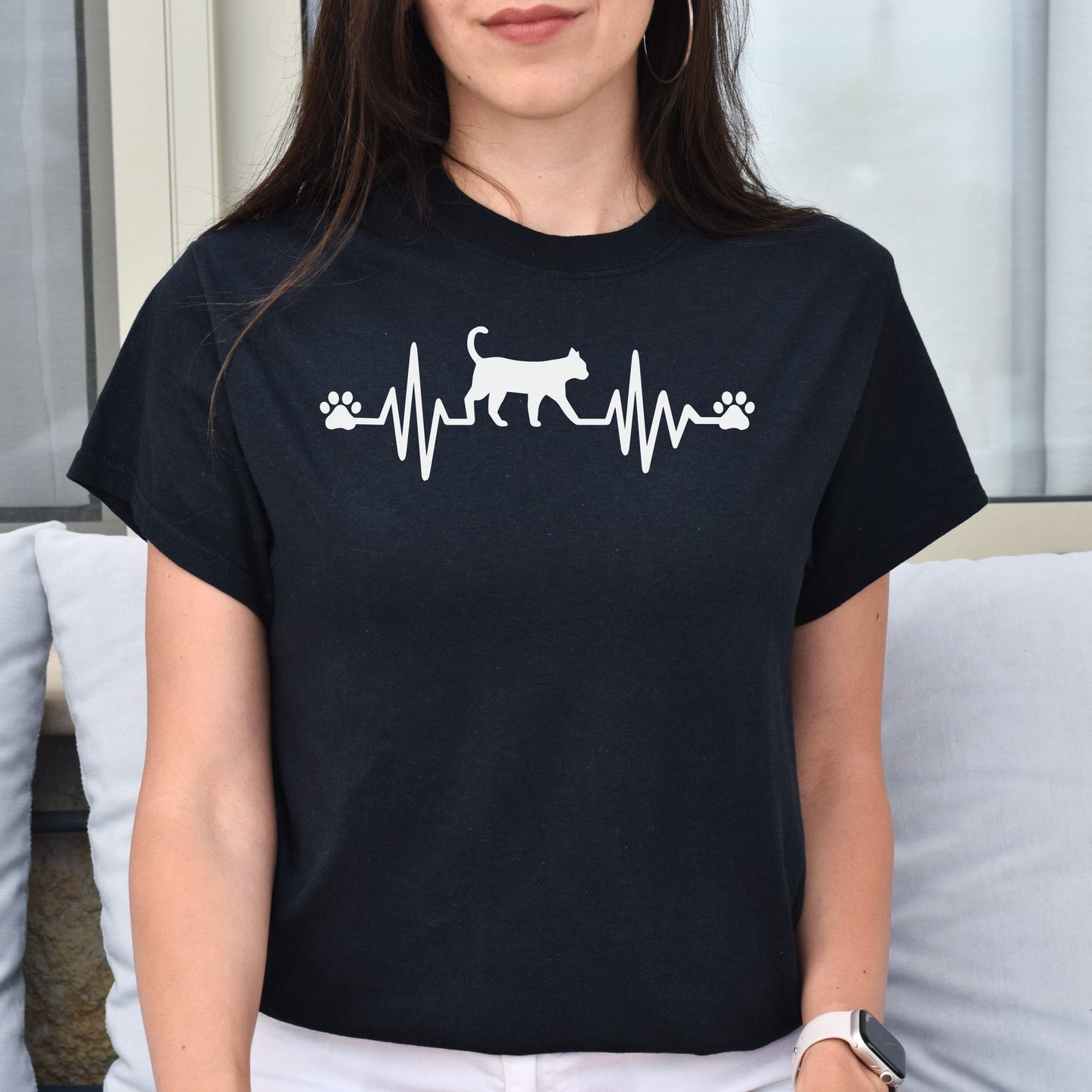Cat Heartbeat Unisex shirt cat heart beat tee Black Dark Heather-Family-Gift-Planet