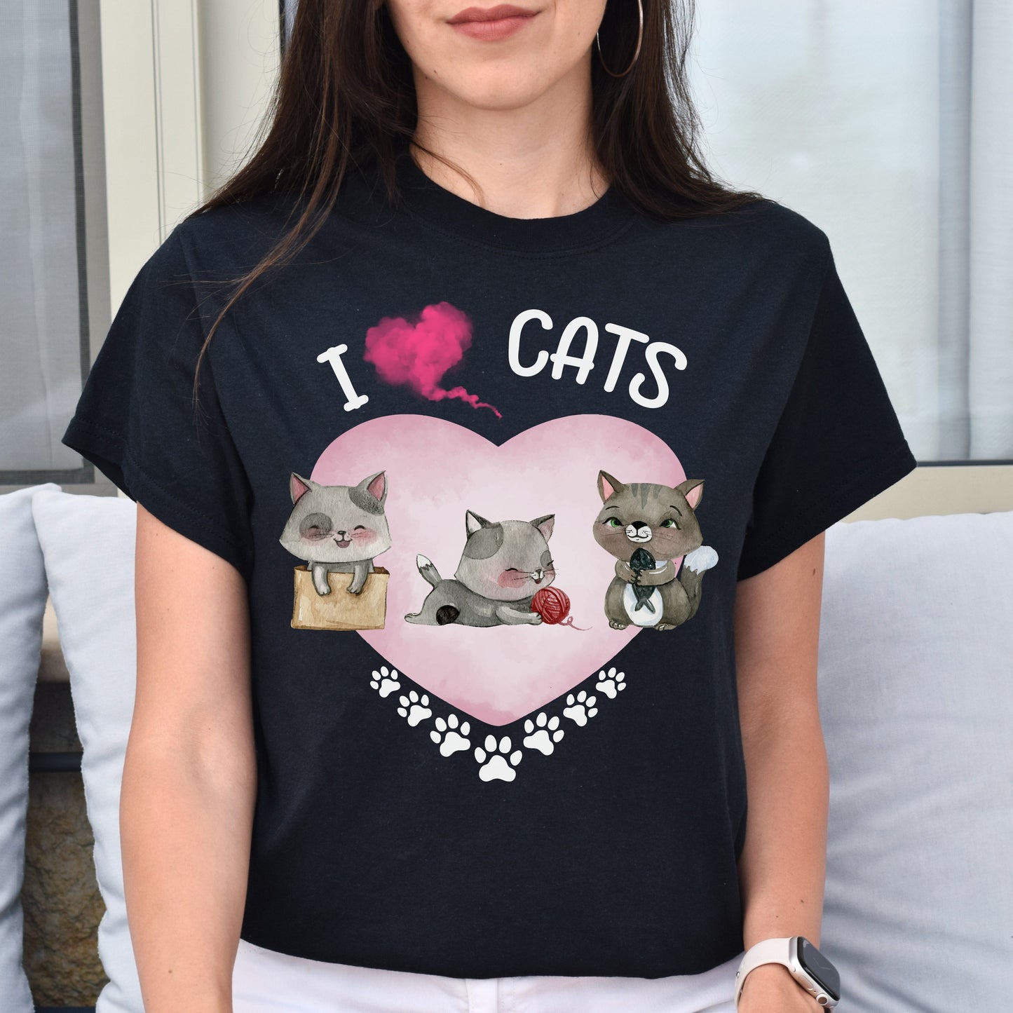I love my cats Unisex shirt cat heart tee Black Dark Heather-Family-Gift-Planet
