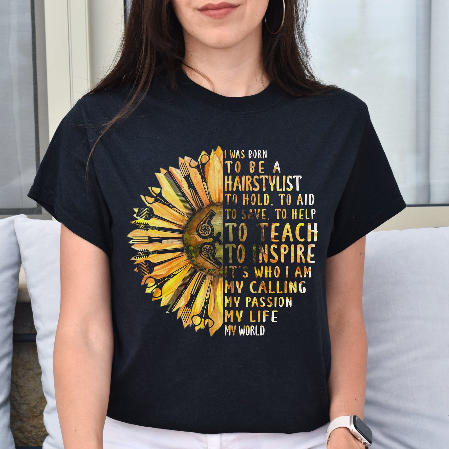 Hair stylist sunflower Unisex T-shirt hairdresser haircutter tee black dark heather-Black-Family-Gift-Planet