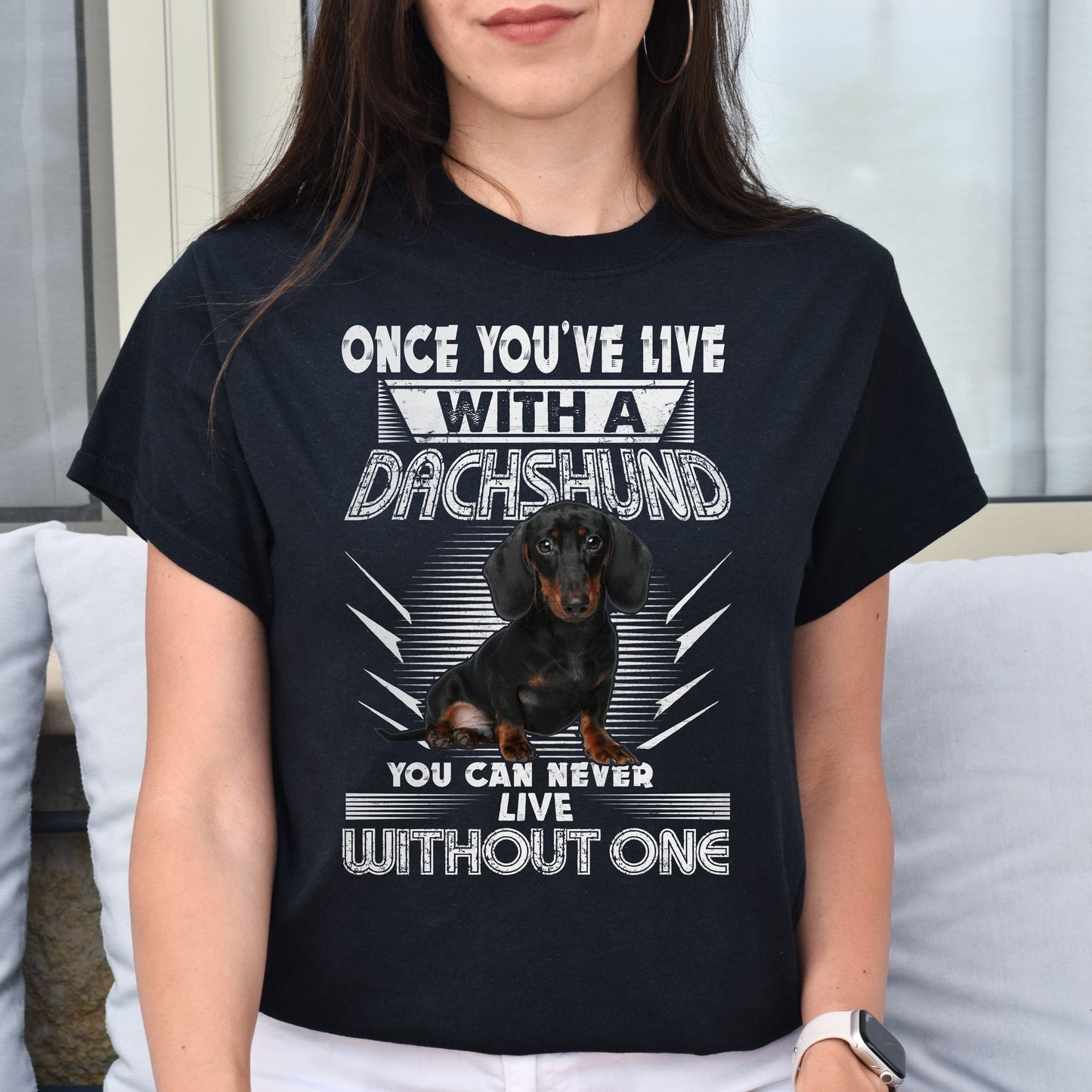 Live with a dachshund Unisex t-shirt gift Dachshund owner tee black navy dark heather-Black-Family-Gift-Planet