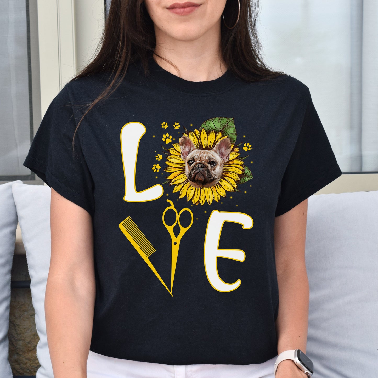 Dog groomer sunflower love Unisex t-shirt gift black navy dark heather-Black-Family-Gift-Planet