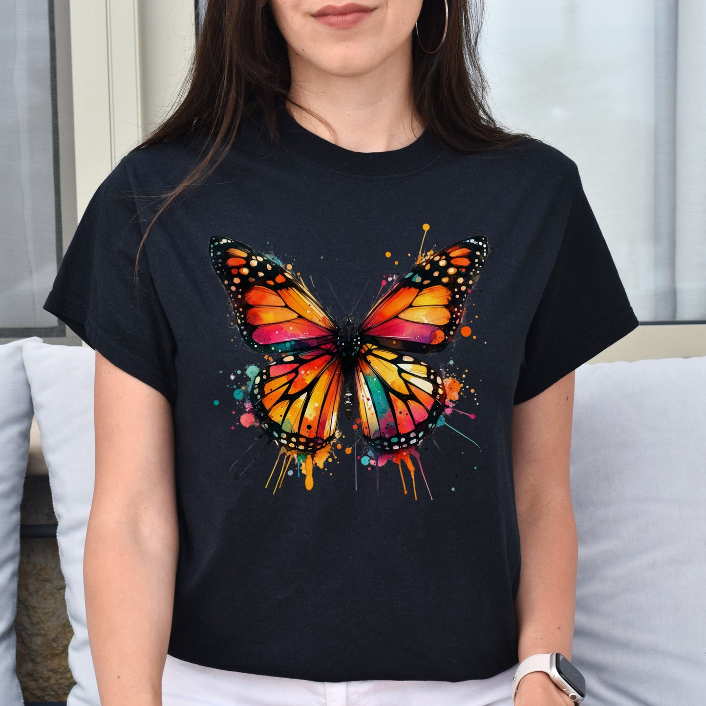 Monarch Color Splash Unisex T-Shirt Black Navy Dark Heather-Family-Gift-Planet