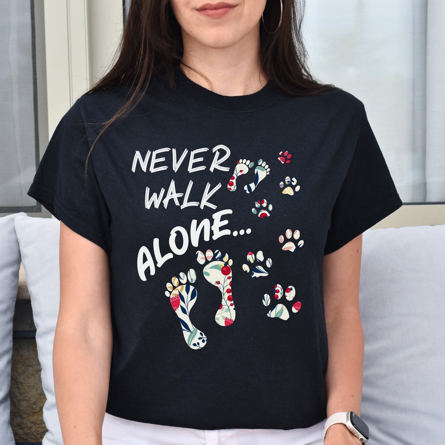 Never walk alone dog love Unisex t-shirt gift black navy dark heather-Family-Gift-Planet