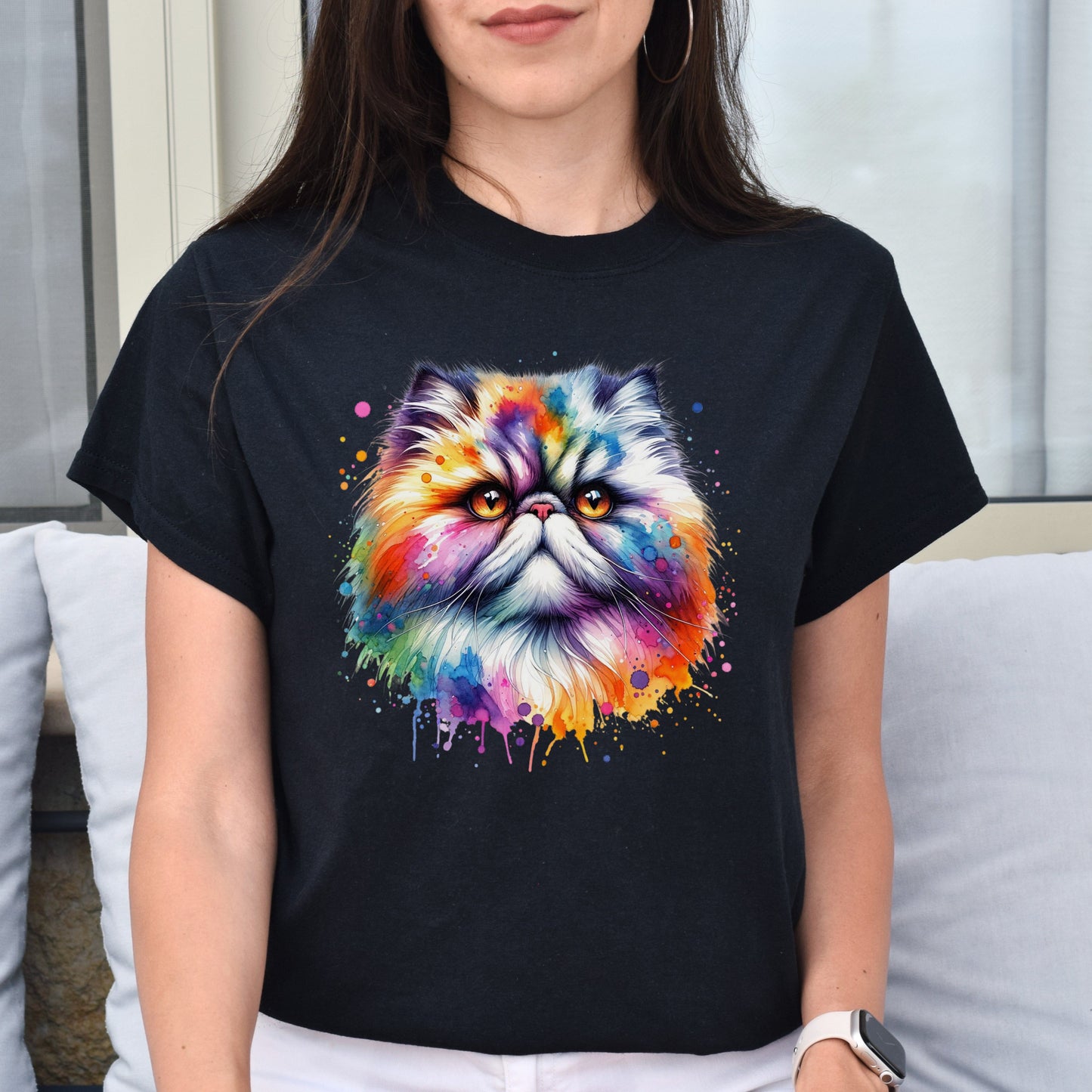 Persian Cat Color Splash Unisex T-Shirt Black Navy Dark Heather-Family-Gift-Planet