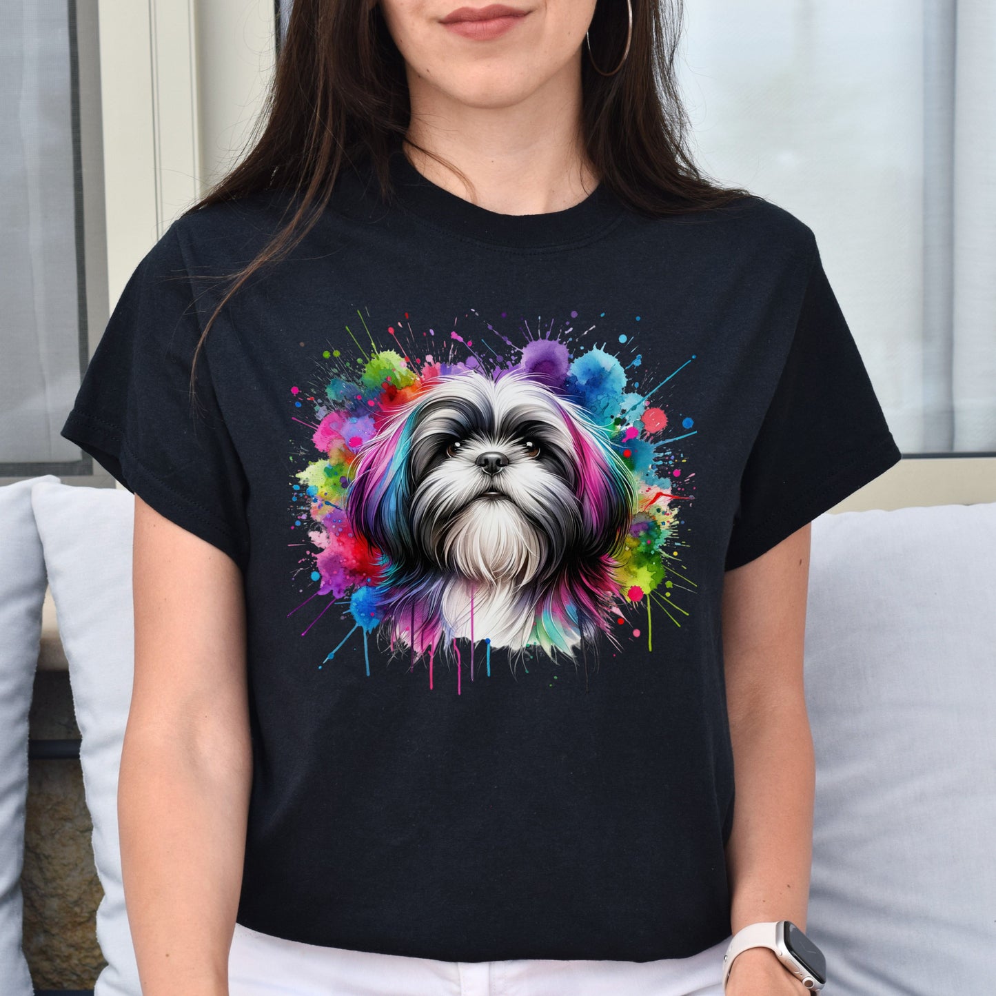 Shih Tzu dog mom Color Splash Unisex T-shirt Black Navy Dark Heather-Family-Gift-Planet