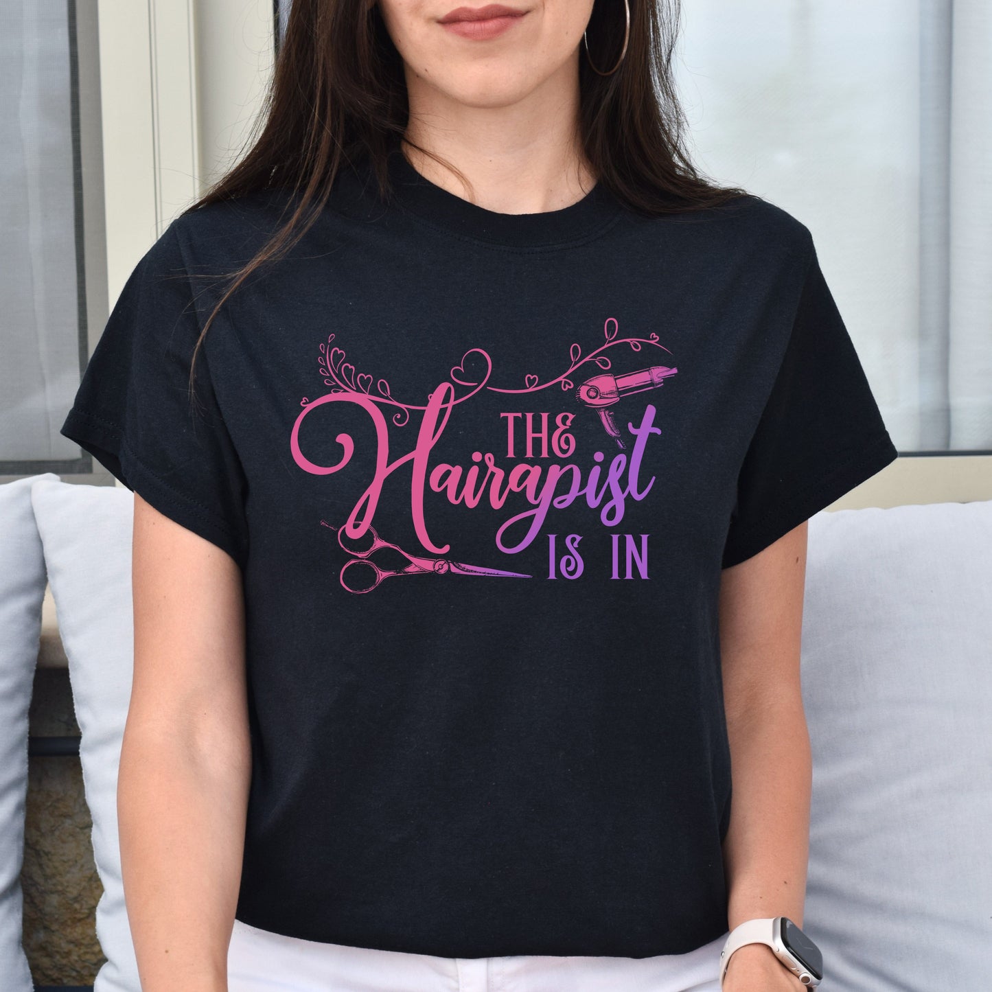 The hairapist is in Unisex T-shirt hairdresser haircutter tee black dark heather-Family-Gift-Planet