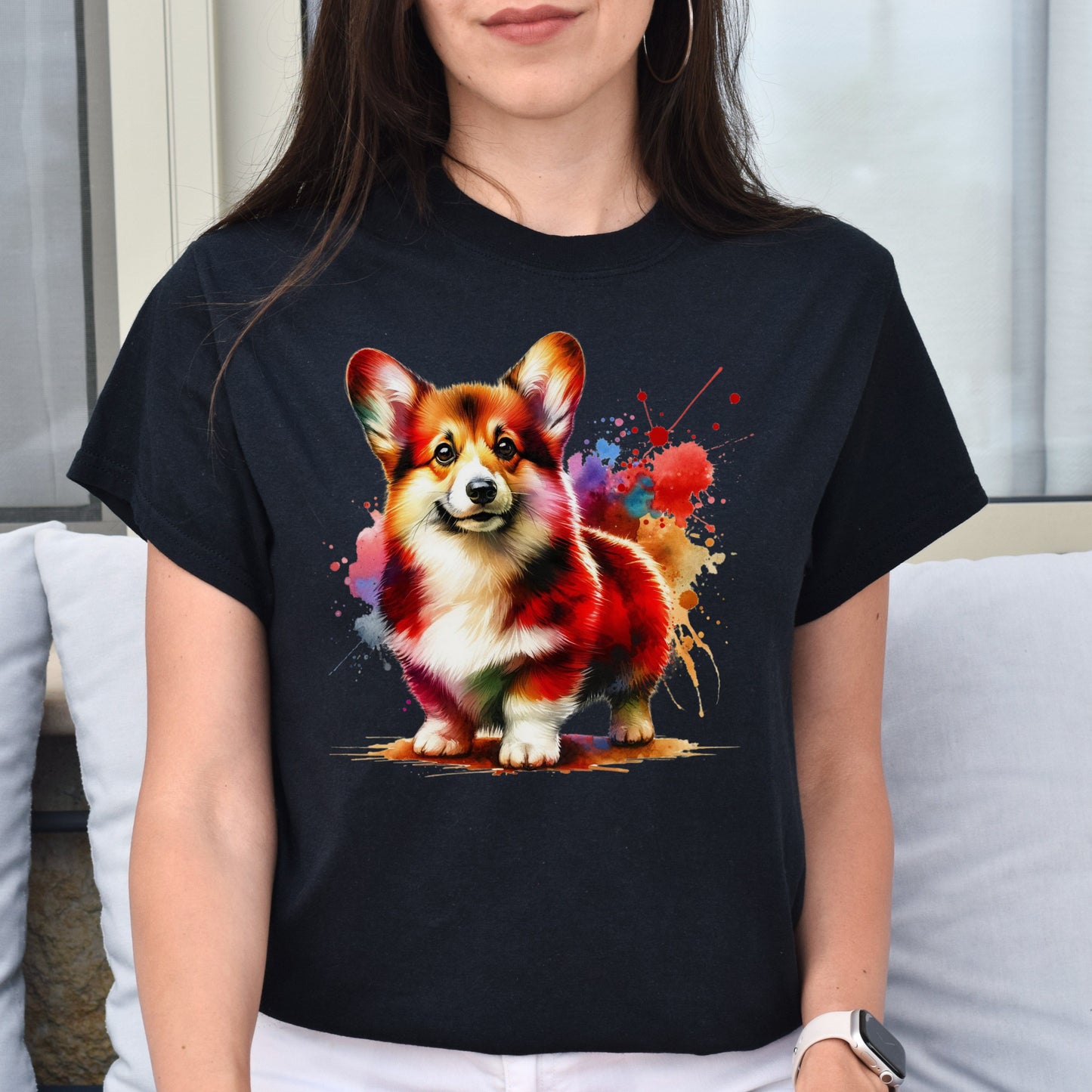 Welsh Corgi Color Splash Unisex T-Shirt Black Navy Dark Heather-Family-Gift-Planet