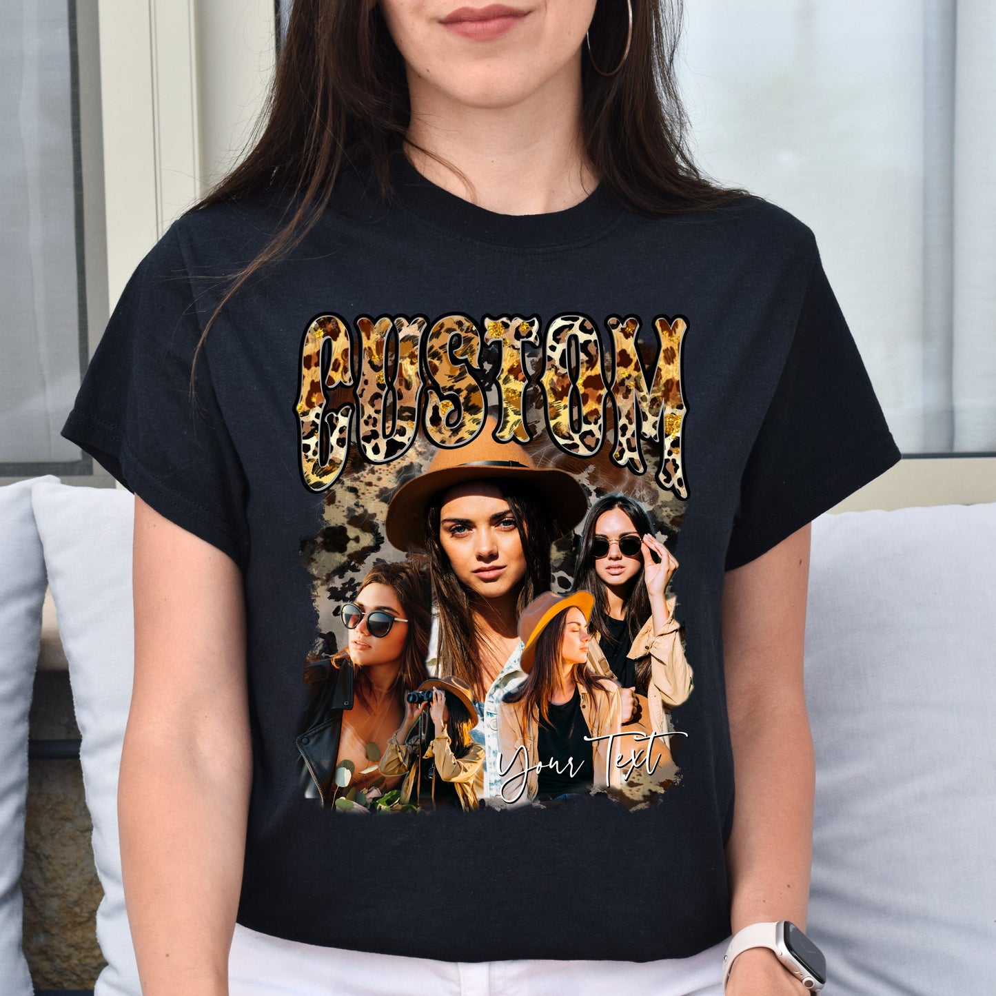 Custom Texas Girl Unisex T-Shirt Your pictures Leopard skin cool girl tee Black Navy Dark Heather-Black-Family-Gift-Planet