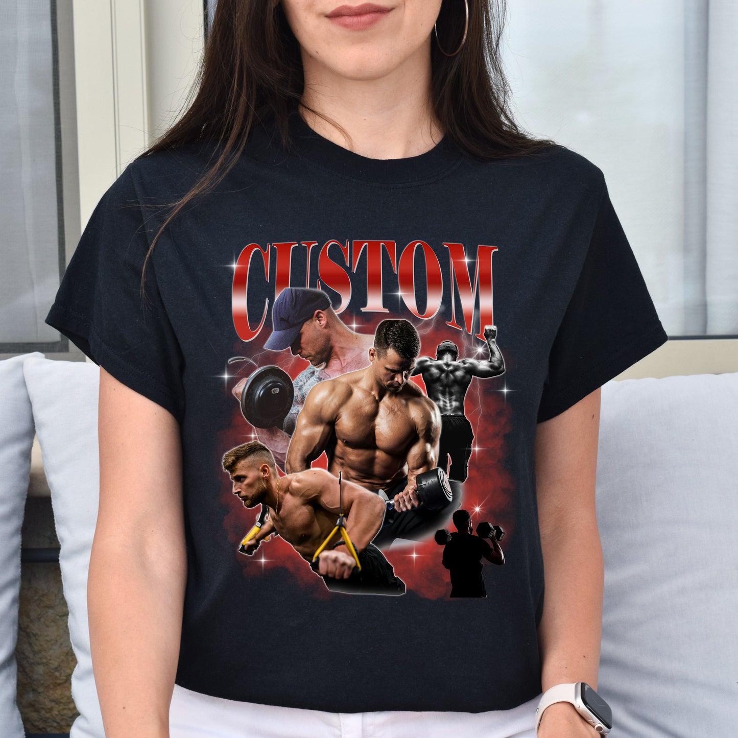 Custom Gym bootleg rap Unisex T-Shirt Your pictures vintage style weightlift tee Black Navy Dark Heather-Black-Family-Gift-Planet