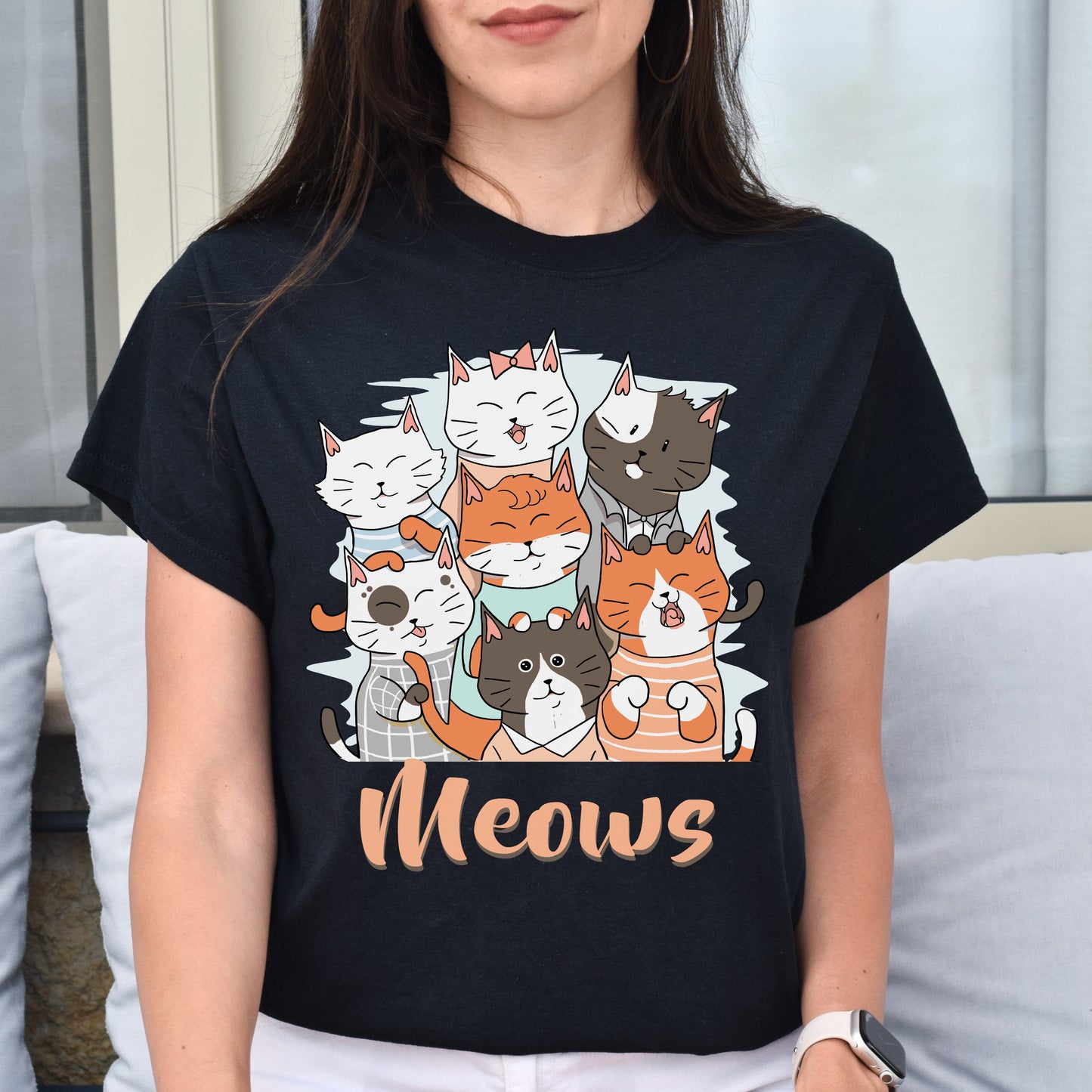 Meows funny cats Unisex shirt cat mama tee Black Dark Heather-Family-Gift-Planet