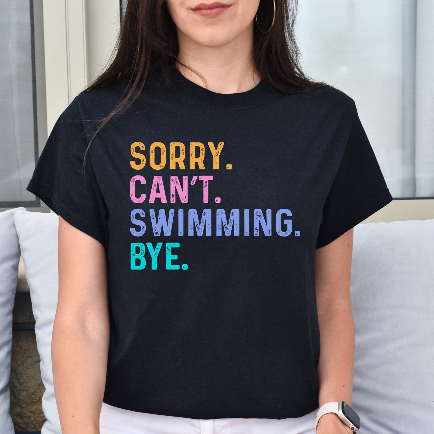 Swimming lover Unisex t-shirt Sorry Can't Swimming Bye tee black dark heather-Family-Gift-Planet