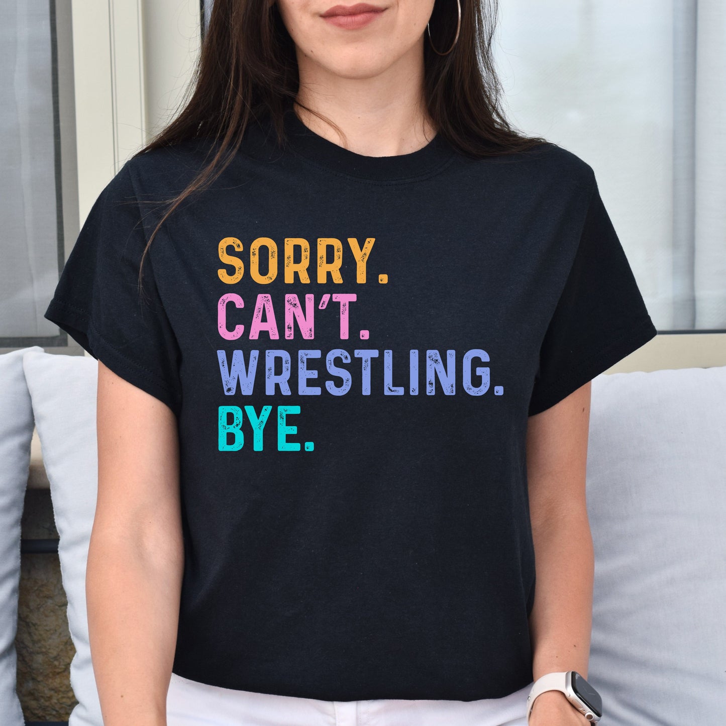 Wrestling fan Unisex t-shirt Sorry Can't Wrestling Bye tee black dark heather-Black-Family-Gift-Planet