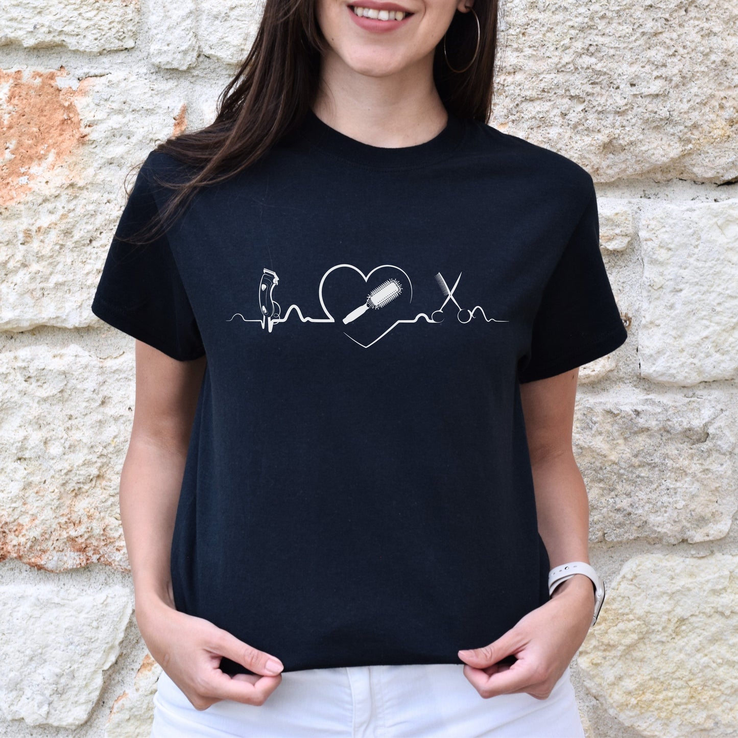 Hairdresser heart beat Unisex T-shirt haircutter tee black dark heather-Family-Gift-Planet