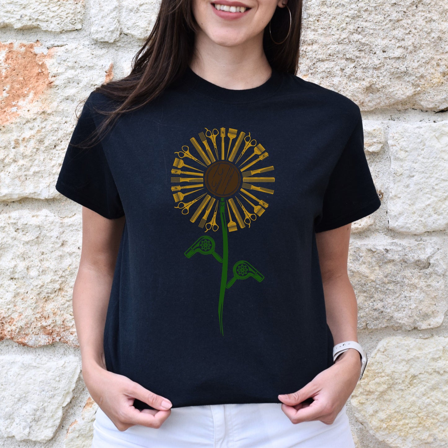 Hair stylist sunflower Unisex T-shirt hairdresser haircutter tee black dark heather-Family-Gift-Planet