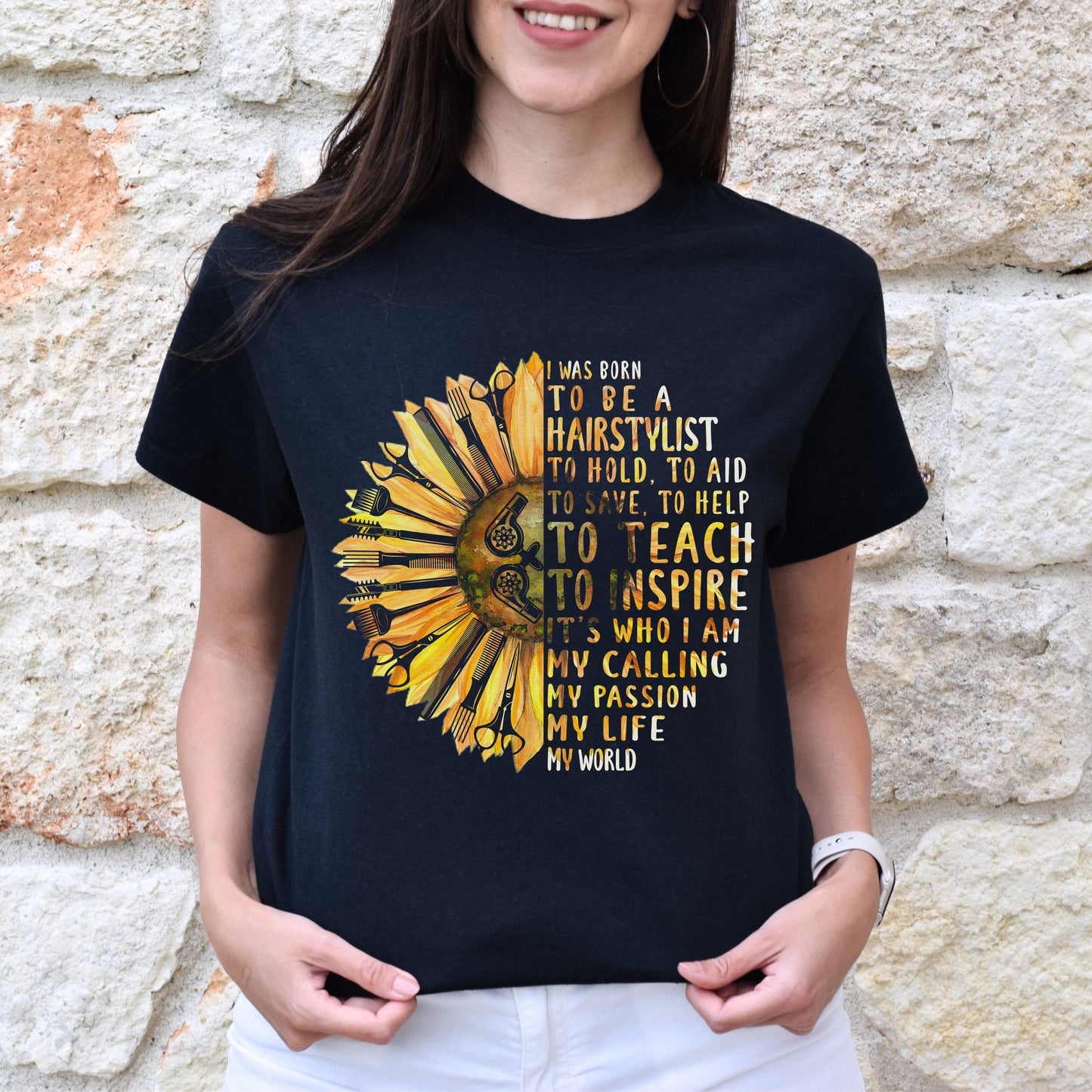 Hair stylist sunflower Unisex T-shirt hairdresser haircutter tee black dark heather-Family-Gift-Planet