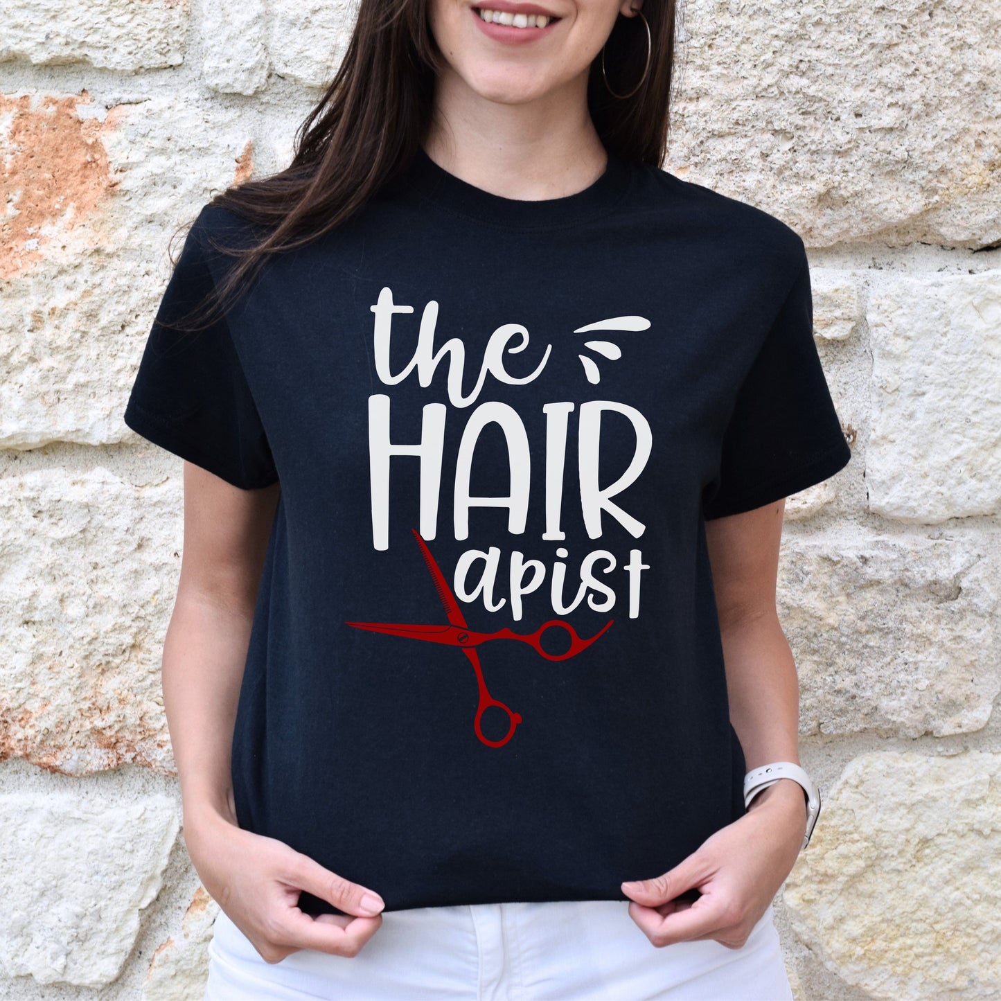 The hairapist Unisex T-shirt hairdresser haircutter tee black dark heather-Black-Family-Gift-Planet
