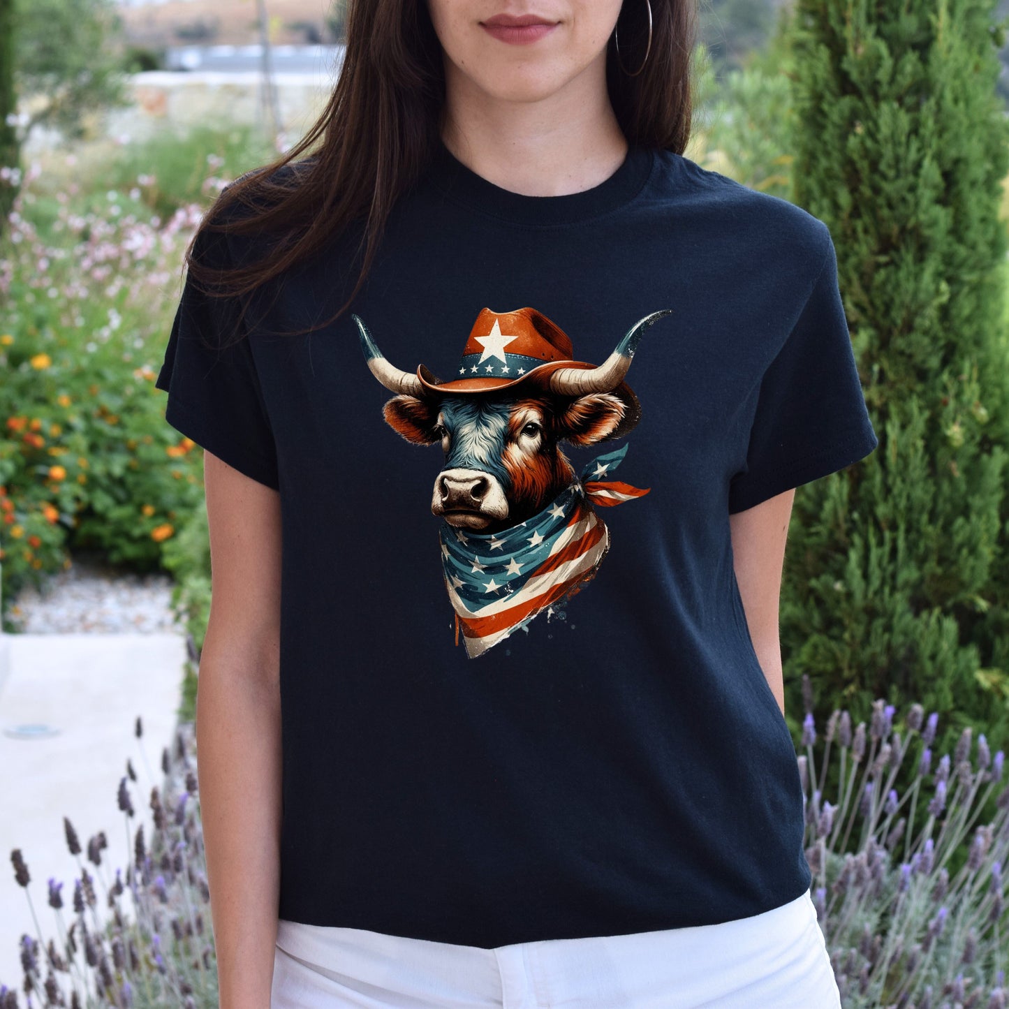 Texas Bull Unisex Tshirt Texas flag American flag patriotic tee Black Navy Dark Heather-Family-Gift-Planet