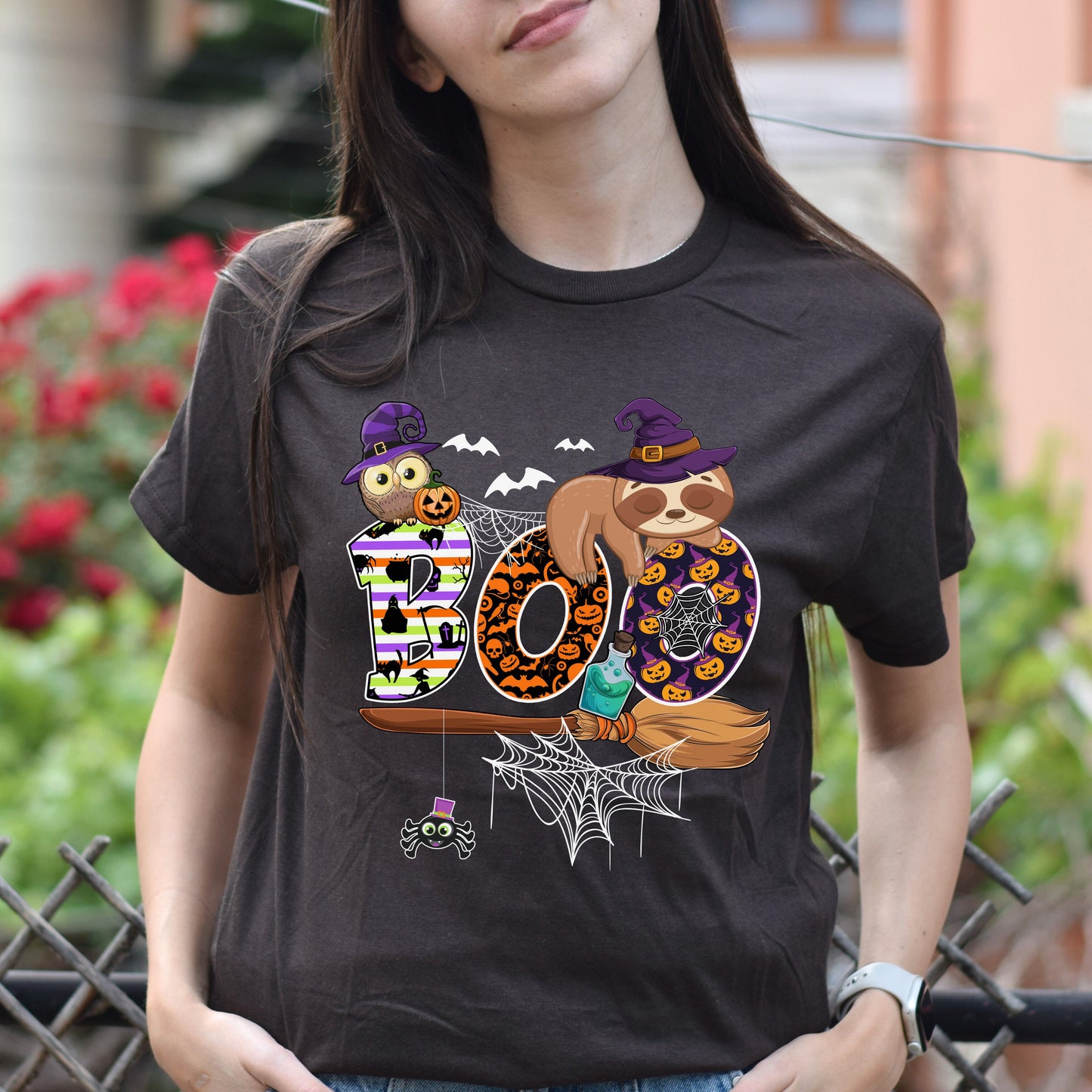 Sloth Boo Halloween Unisex T-Shirt Cute sleeping sloth owl Boo tee Black Dark Chocolate-Dark Chocolate-Family-Gift-Planet