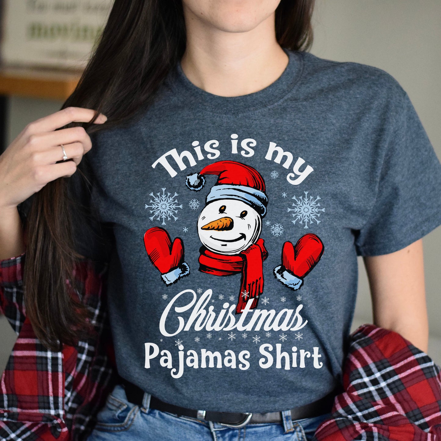 Christmas pajamas Unisex shirt snowman Holiday tee Black Dark Heather-Dark Heather-Family-Gift-Planet