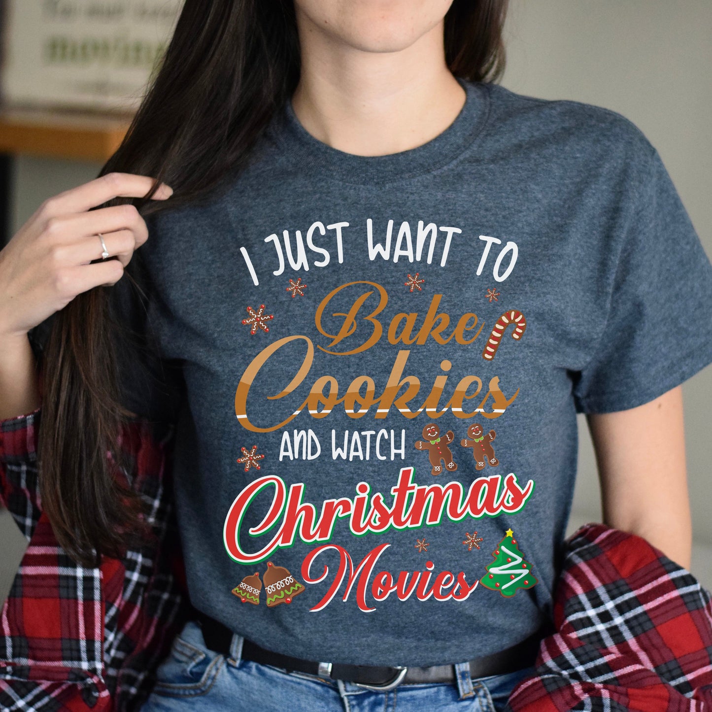 I just want to bake cookies and watch Christmas movies Unisex shirt-Dark Heather-Family-Gift-Planet
