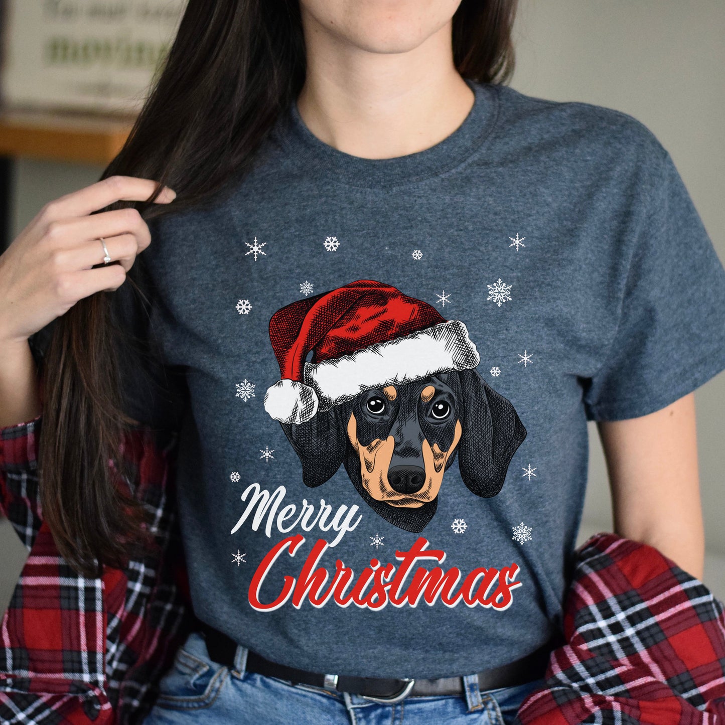 Dachshund Christmas Unisex shirt dachshund owner Holiday tee Black Dark Heather-Dark Heather-Family-Gift-Planet