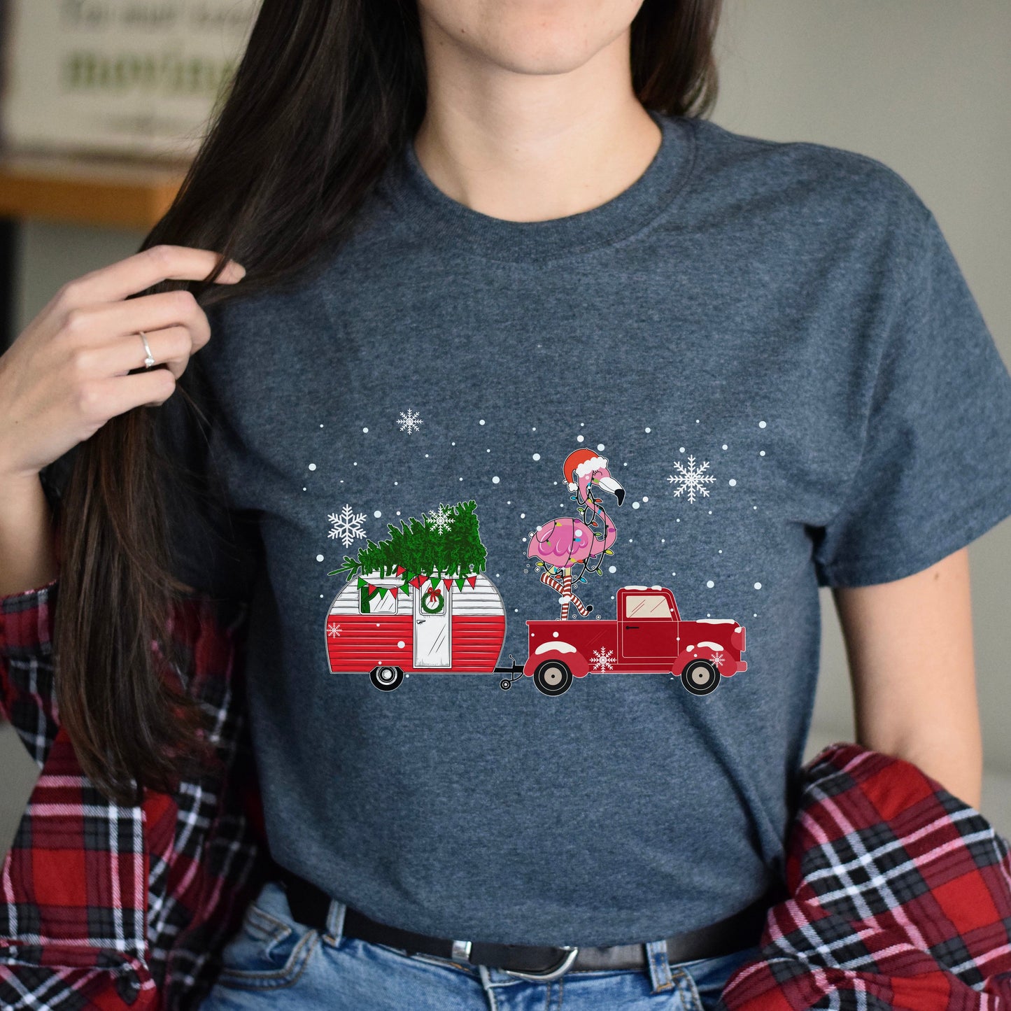 Camping Christmas Unisex shirt camper Holiday tee Black Dark Heather-Dark Heather-Family-Gift-Planet
