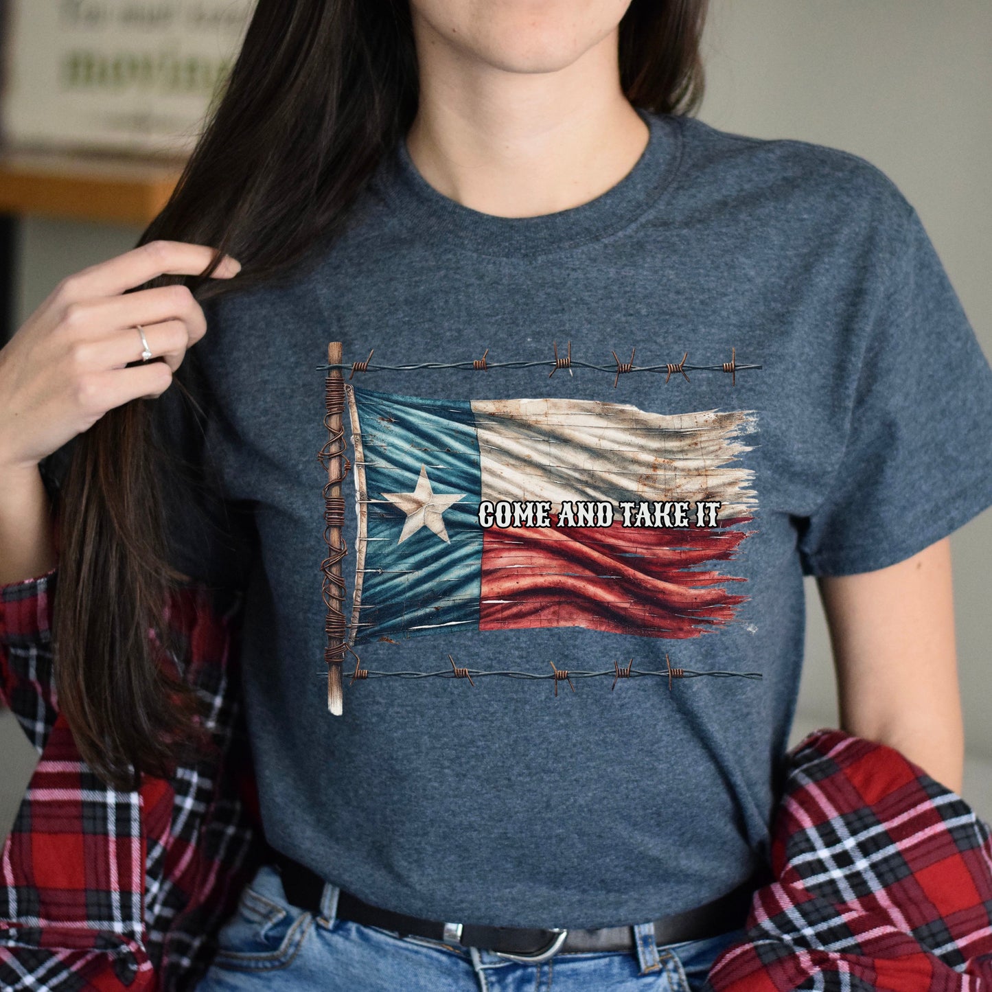 Come and Take it Texas flag Unisex Tshirt Texas support tee Black Navy Dark Heather-Dark Heather-Family-Gift-Planet