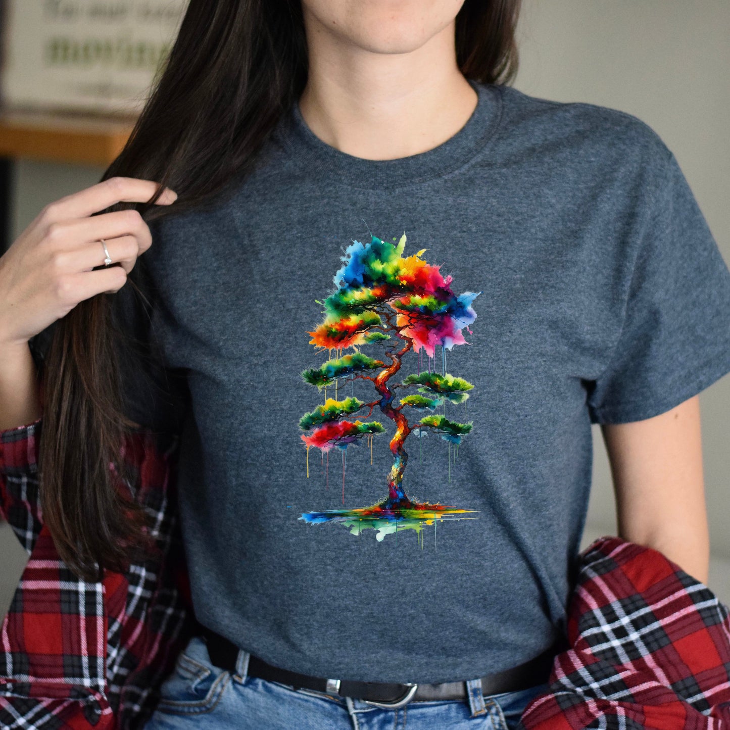 Mystical Tree Color Splash Unisex T-shirt abstract tree tee Black Navy Dark Heather-Dark Heather-Family-Gift-Planet