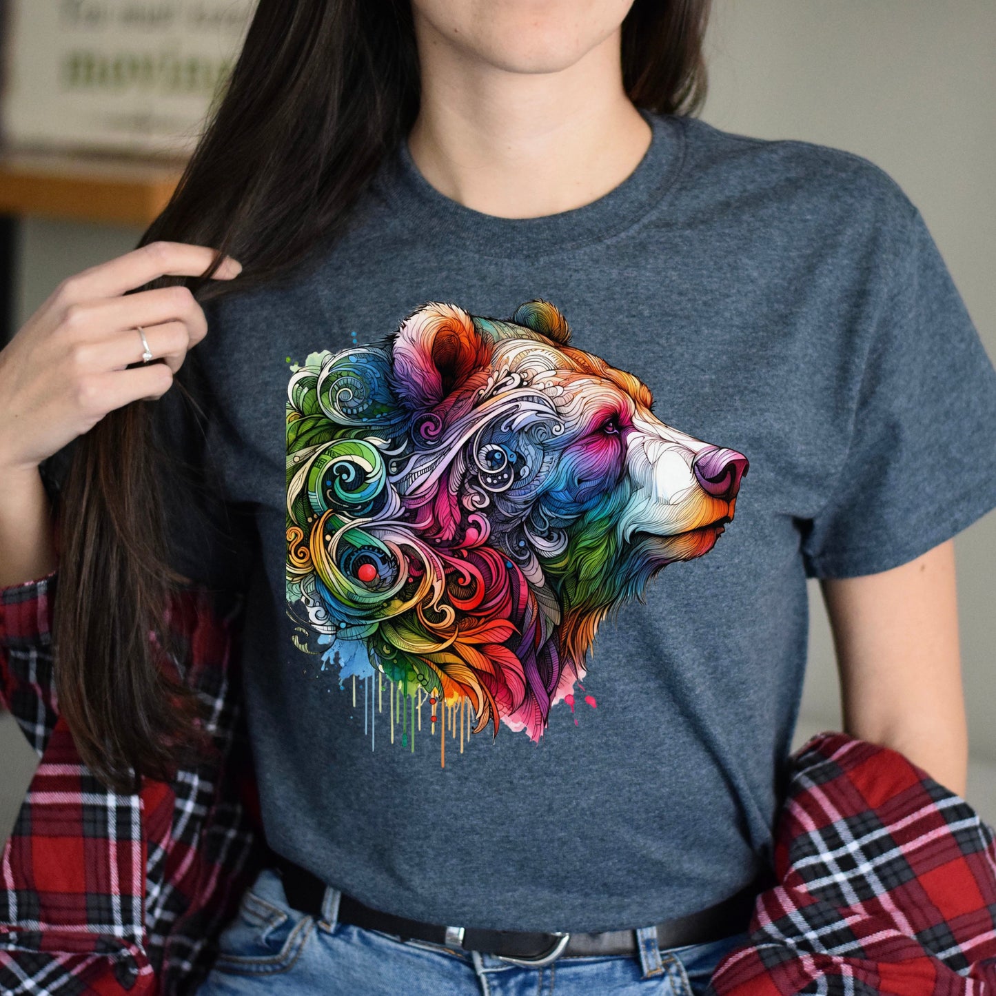 Bear colorful artistic Unisex T-shirt Black Navy Dark Heather-Dark Heather-Family-Gift-Planet