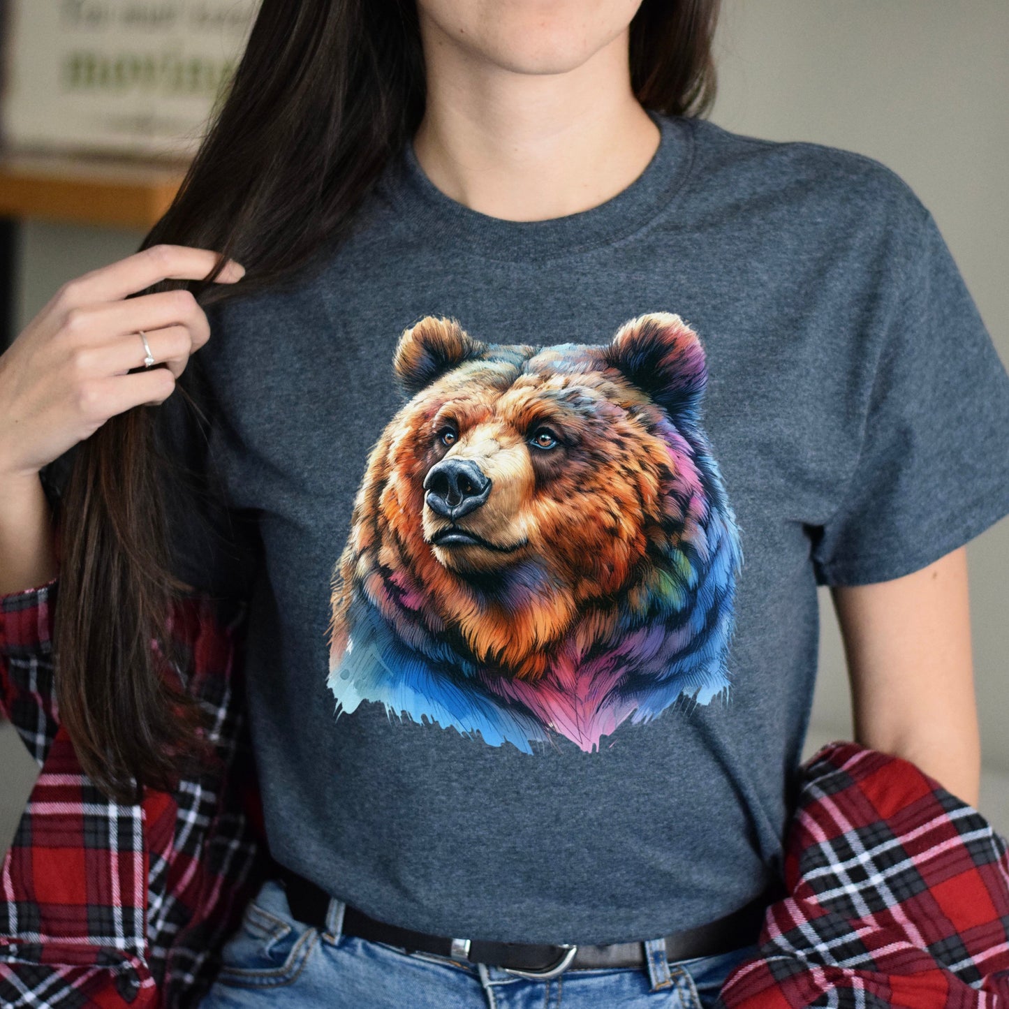 Grizzly artistic colorful Unisex T-shirt Black Navy Dark Heather-Dark Heather-Family-Gift-Planet