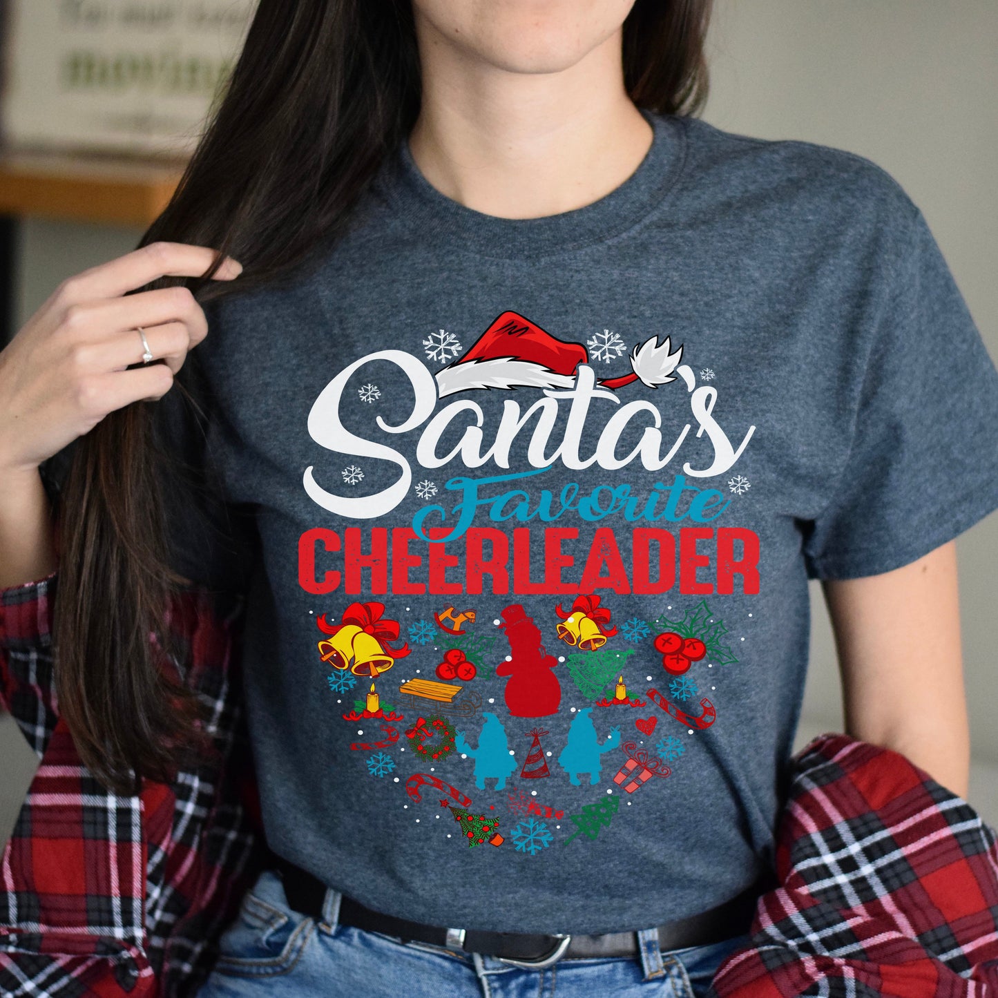Santa's favorite cheerleader Unisex shirt cheer coach Holiday tee Black Dark Heather-Dark Heather-Family-Gift-Planet