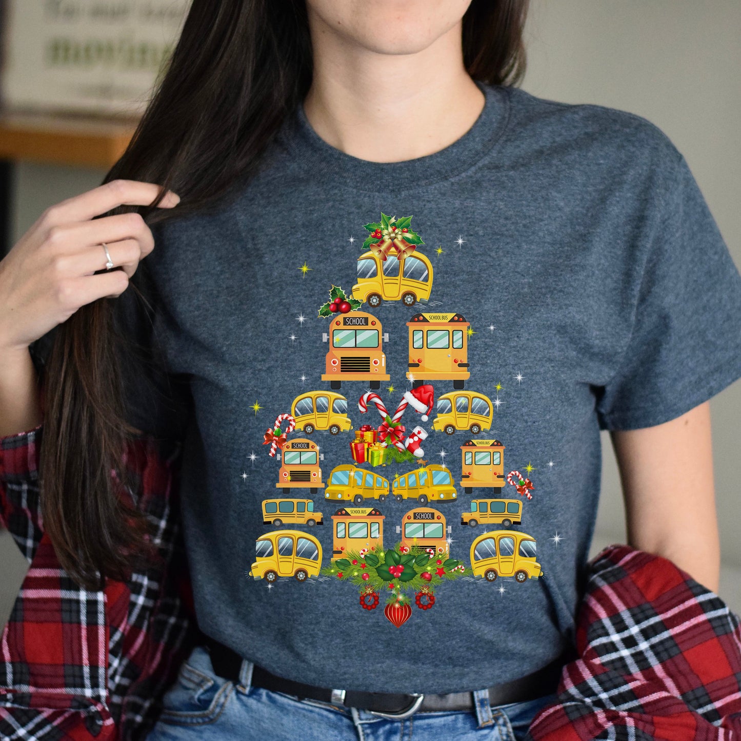 School Bus Driver Christmas Tree Unisex shirt Black Dark Heather-Dark Heather-Family-Gift-Planet