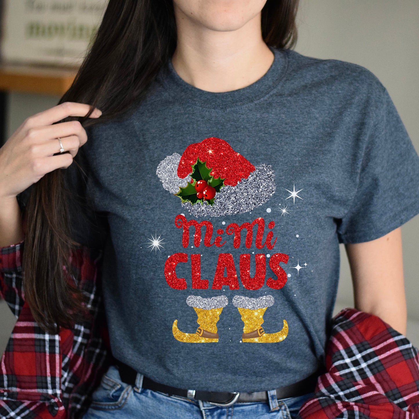 Mimi Claus Christmas Unisex Shirt Grandma Holiday tee Black Dark Heather-Dark Heather-Family-Gift-Planet