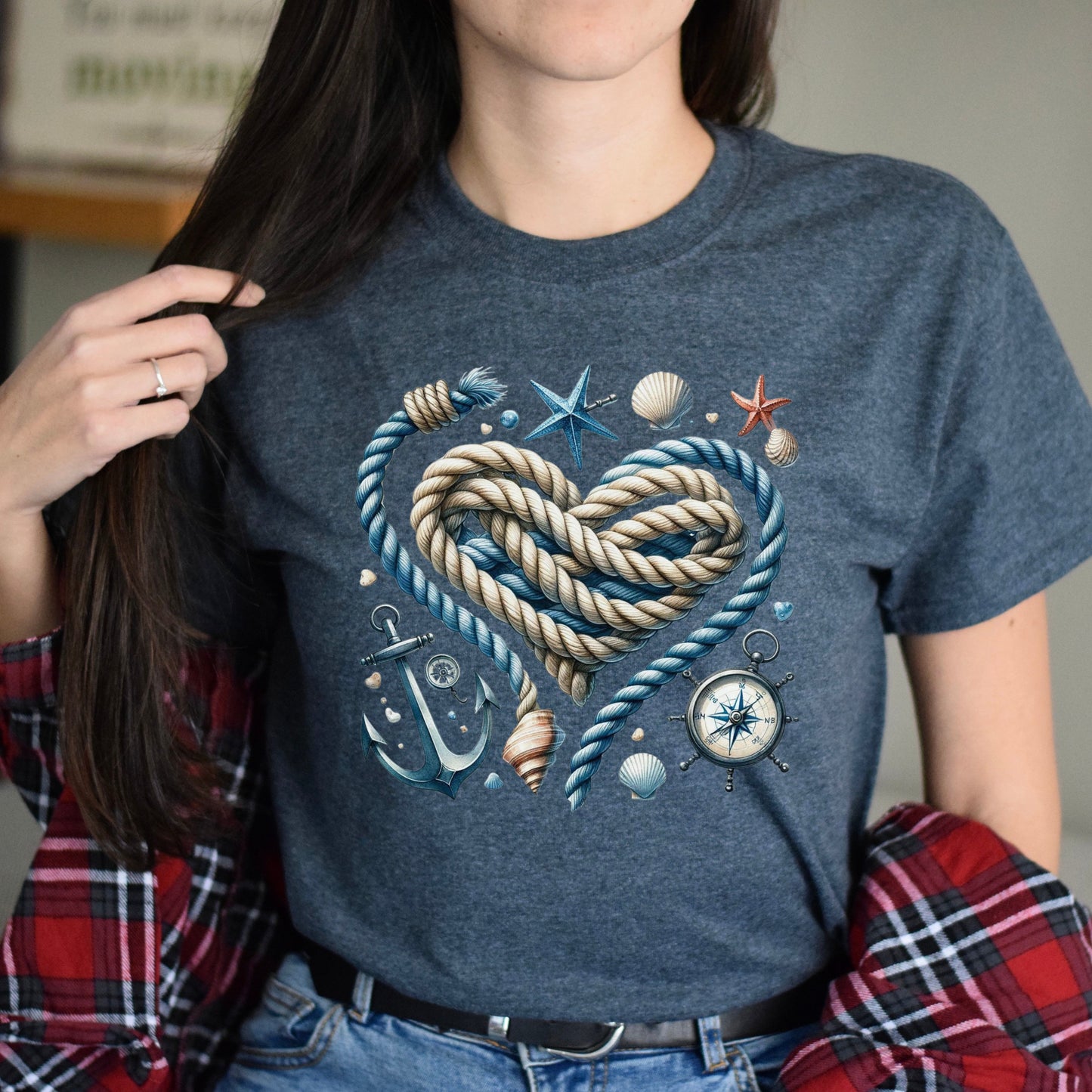 Marine Rope Heart Unisex T-shirt sea cruise love tee Black Navy Dark Heather-Dark Heather-Family-Gift-Planet