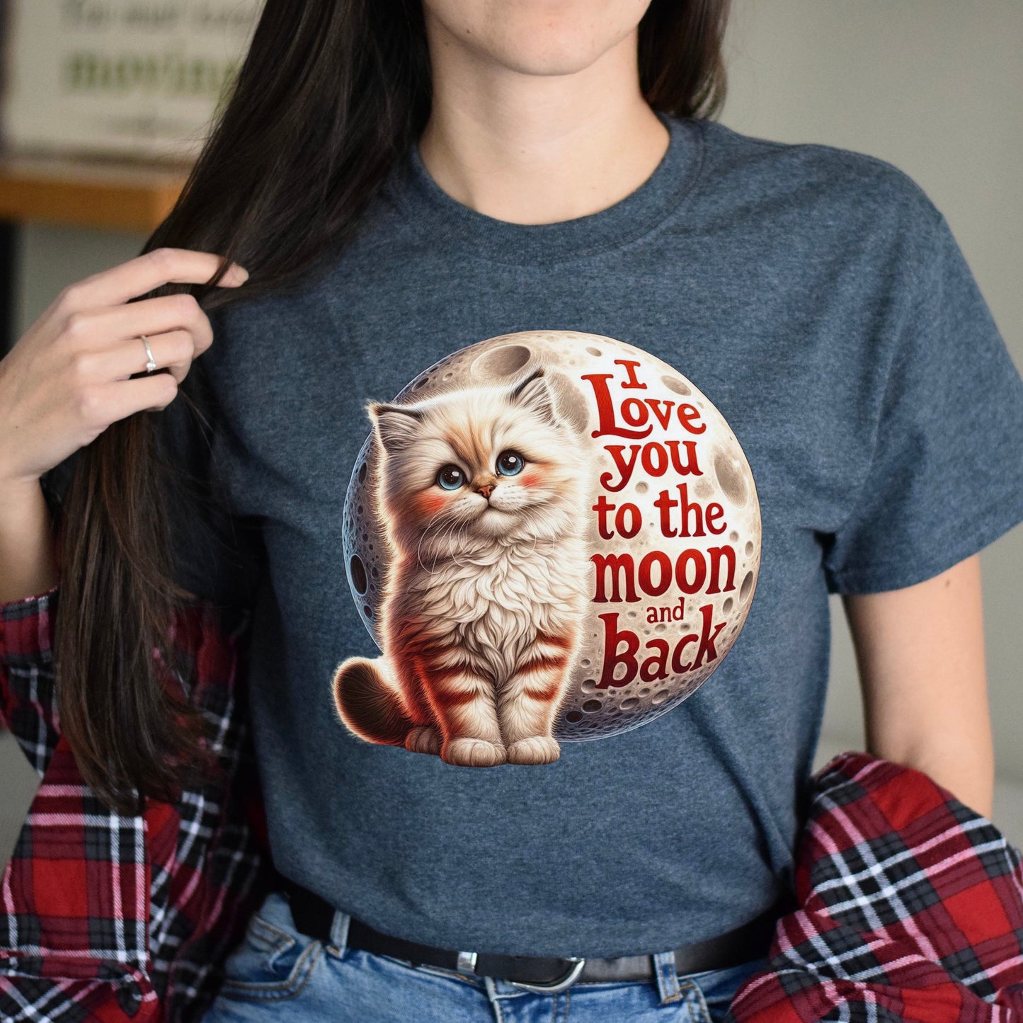 I love you to the moon in back Unisex T-shirt Cat and moon tee Black Navy Dark Heather-Dark Heather-Family-Gift-Planet