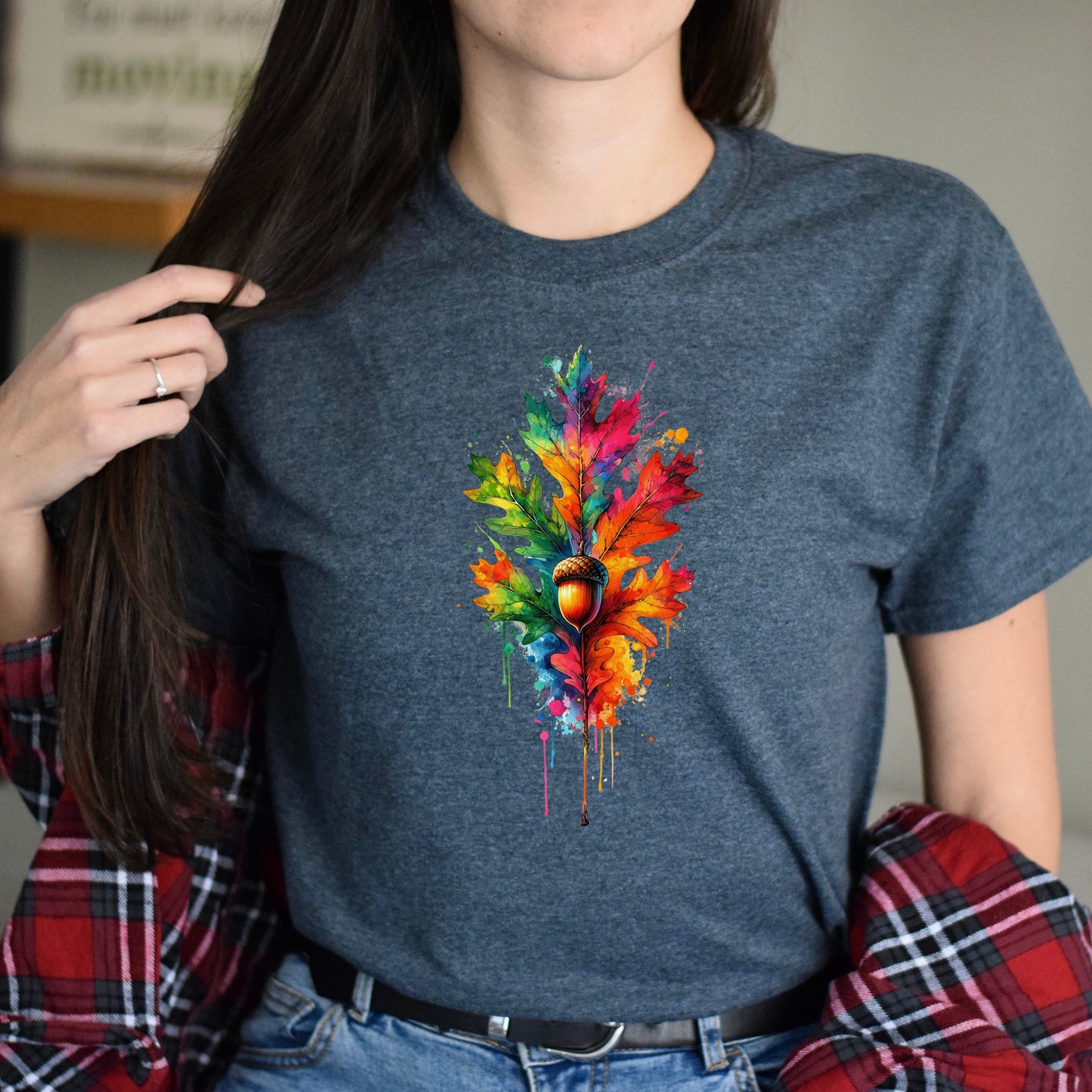 Abstract oak tree leaf Color Splash Unisex T-shirt Black Navy Dark Heather-Dark Heather-Family-Gift-Planet