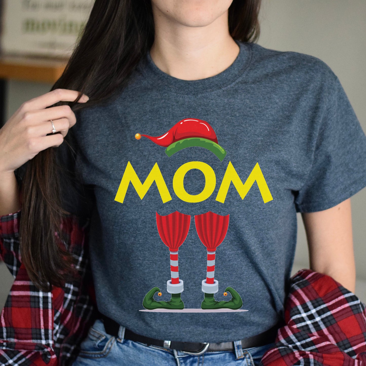 Mom elf Christmas Unisex shirt mama elf Holiday tee Black Dark Heather-Dark Heather-Family-Gift-Planet