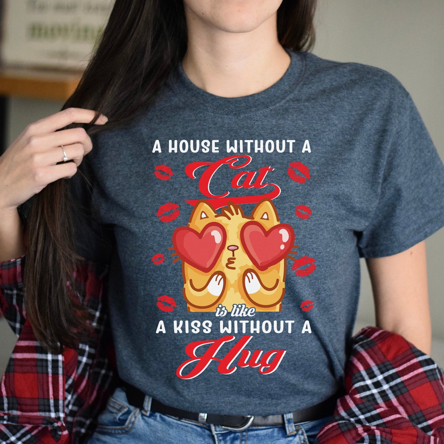 A house without a cat is like a kiss without hug Unisex shirt Black Dark Heather-Dark Heather-Family-Gift-Planet